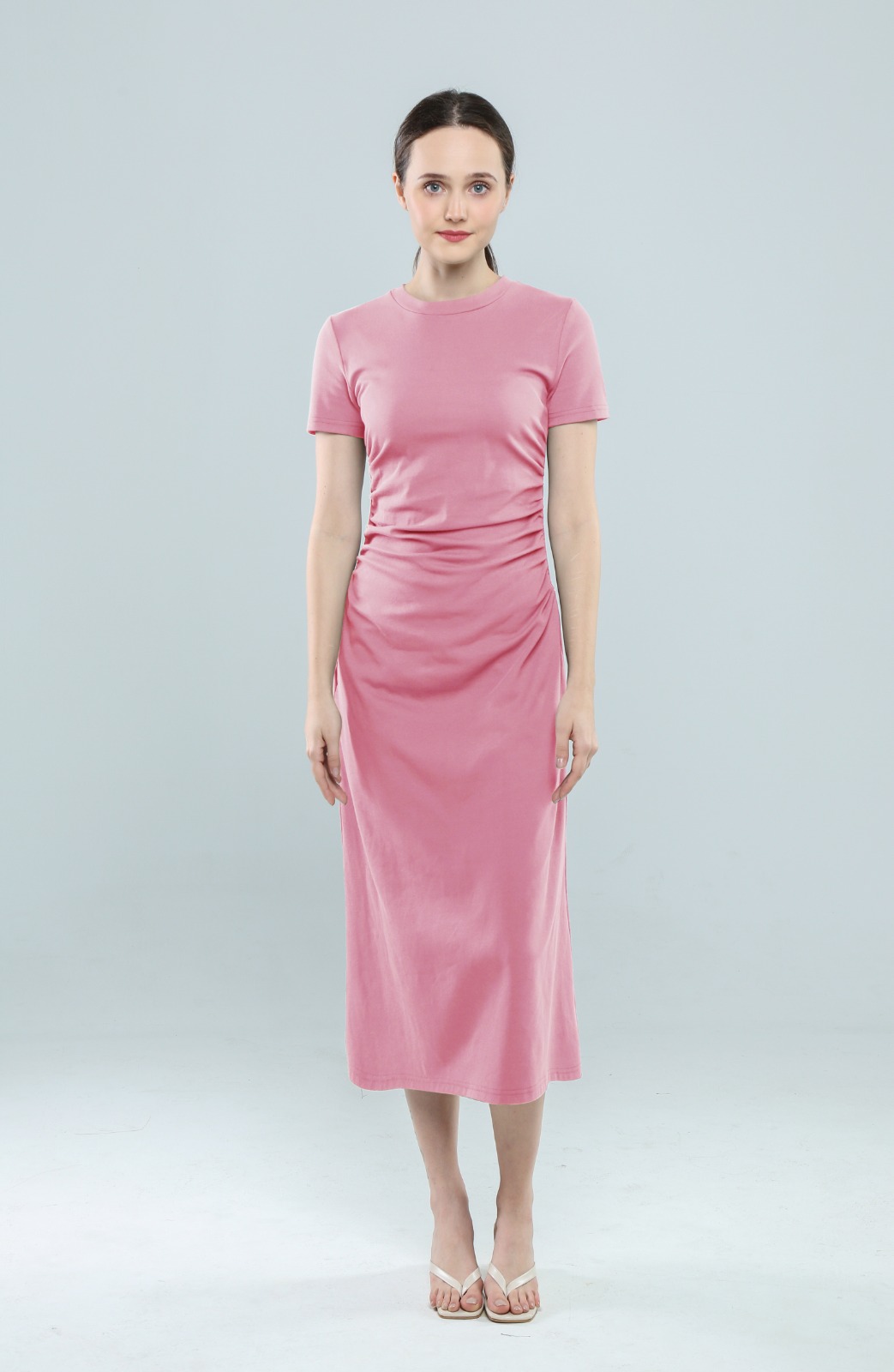 E8085BD Aria Ruched Contour Midi Dress