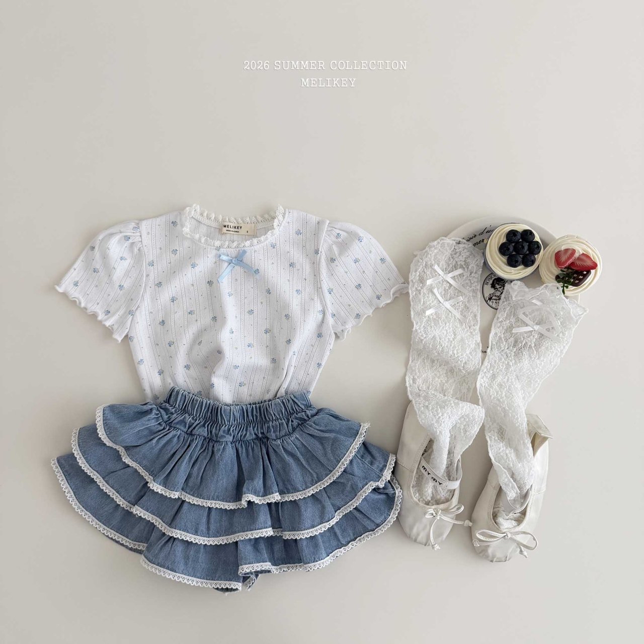 Lace Denim Tiered Skirt