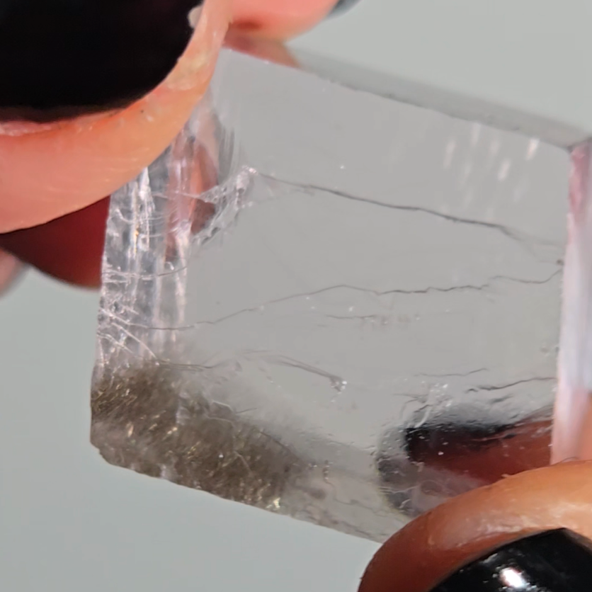 Purple calcite cube with silver rutiles - PC7