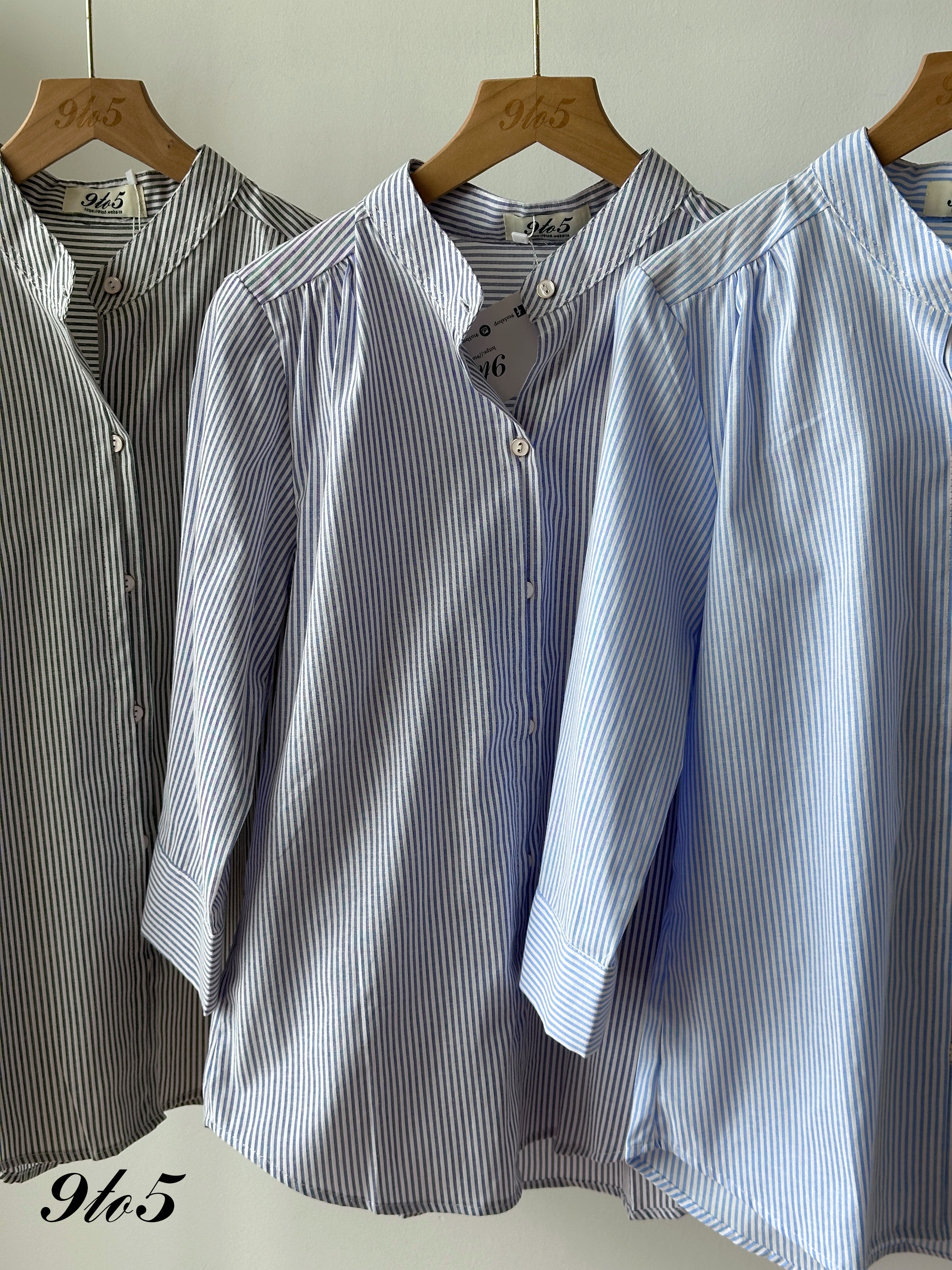 T4420 Stand Collar Half Sleeve Stripe Shirt - 3 Colors 