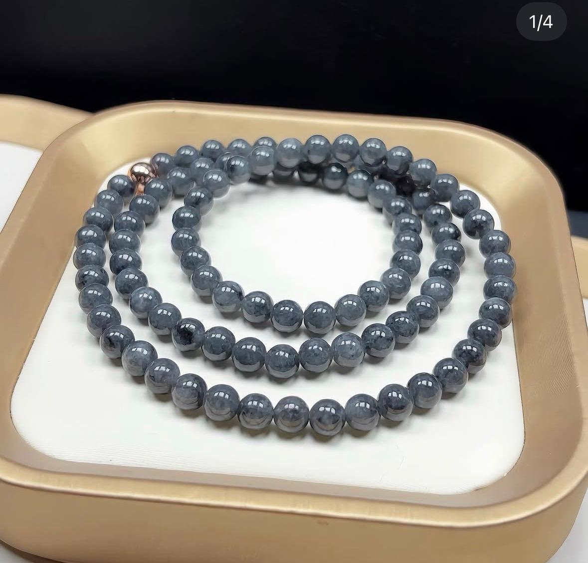 7mm 糯冰種烏雞翡翠珠串（約97粒）