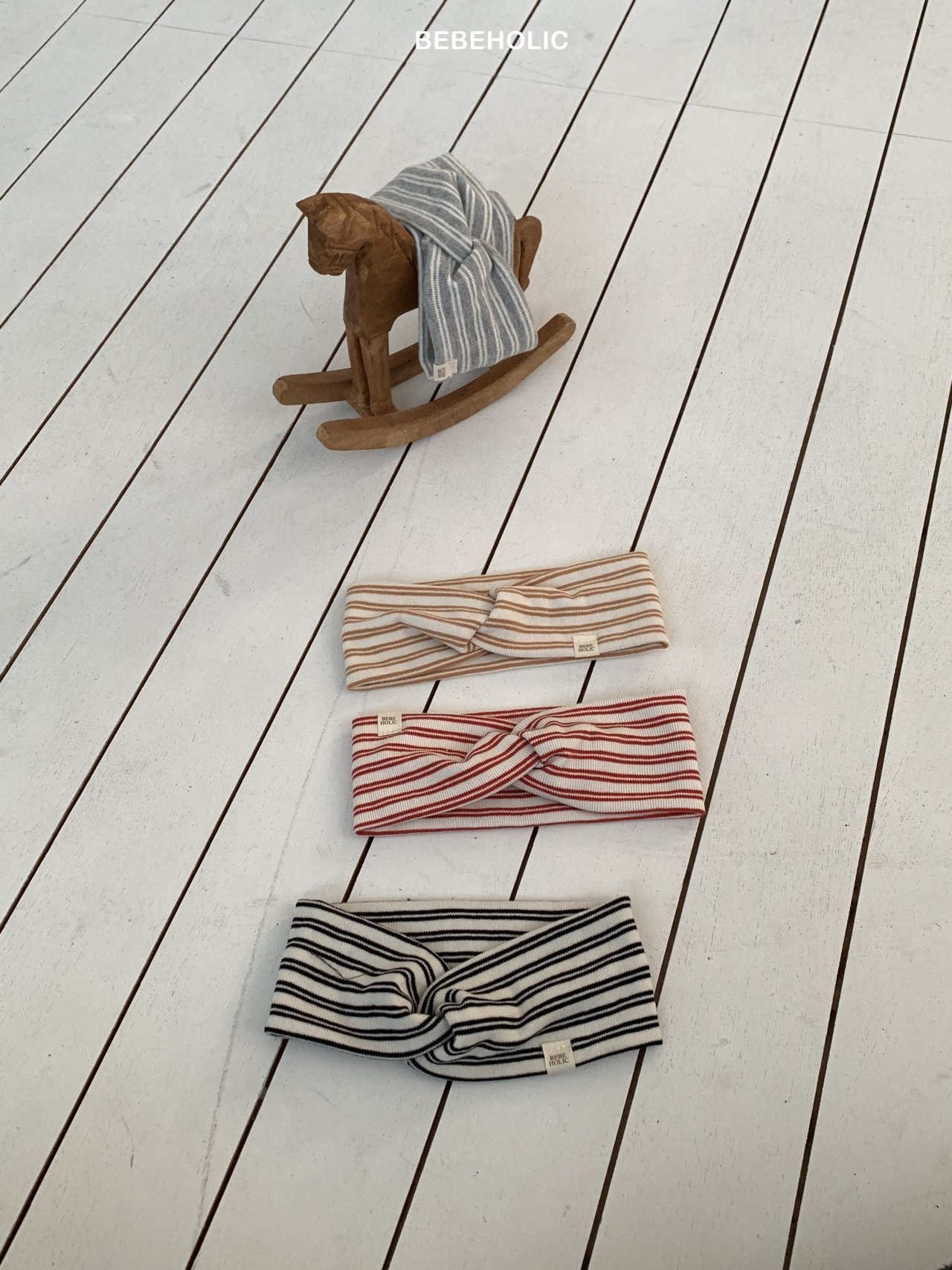 🌸預訂 韓國直送🌸🇰🇷BEBEHOLIC四色標籤條紋扭結髮帶