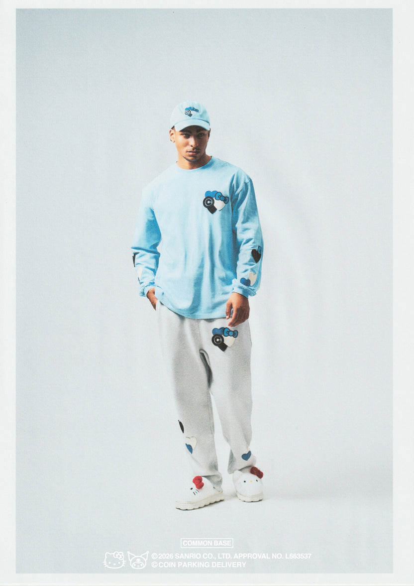 COIN PARKING DELIVERY × SANRIO CHARACTERS PATCHWORK SWEAT PANTS CPDSC-KT15 LIGHT HEATHER GREY(SIZE:S-M)