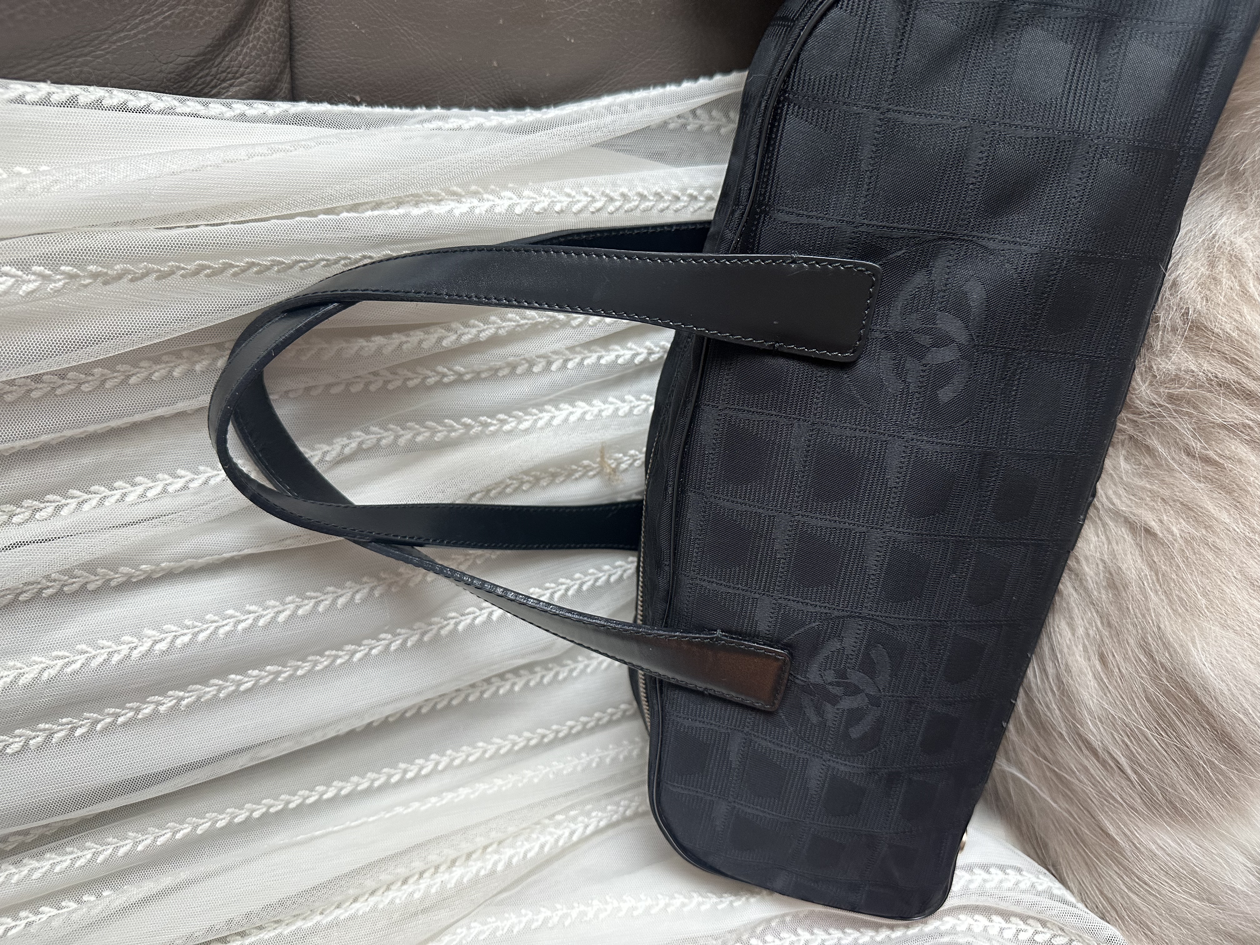 美品  03-04 vintage chanel black jacqurd shoulder bag 