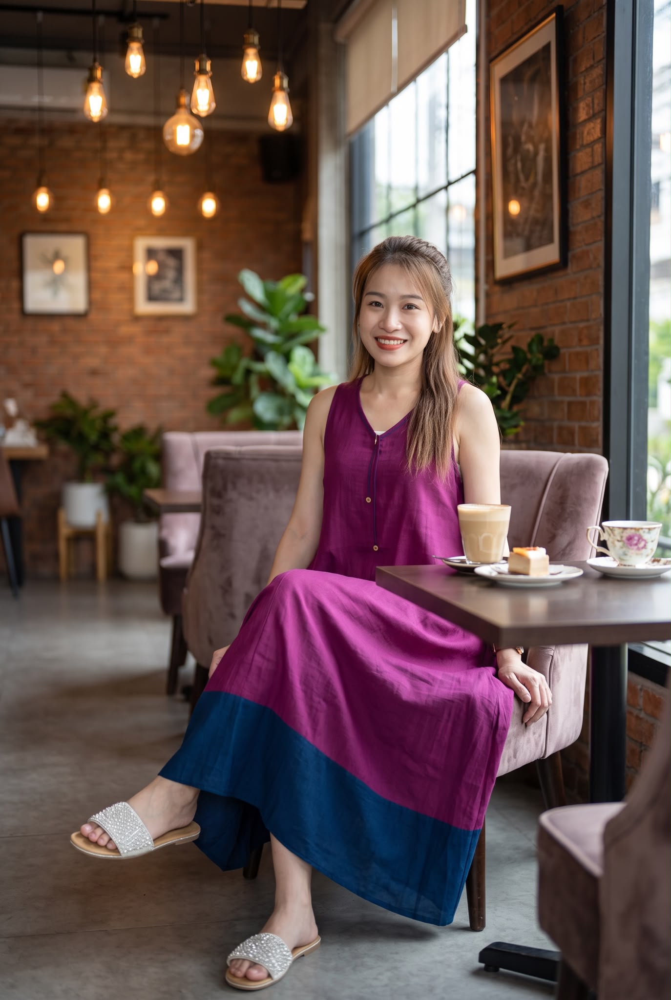 3102 Violet 2-Layer Sleeveless Simple OP