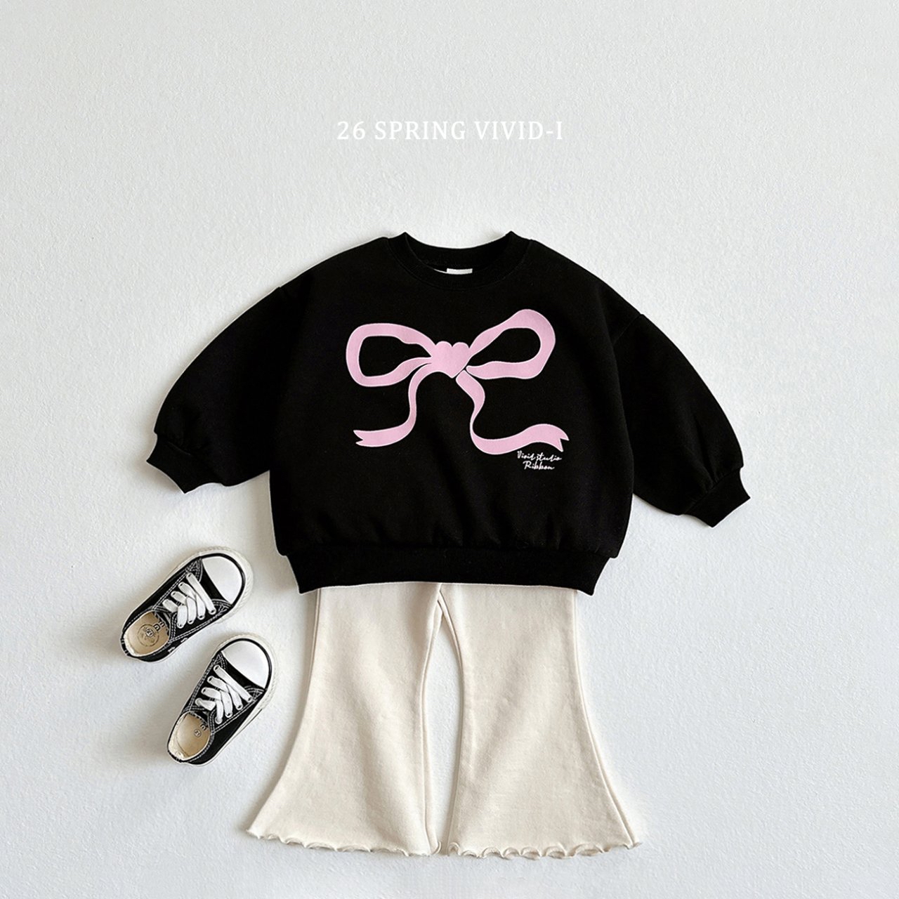 🌸預訂 韓國直送🌸🇰🇷VIVIDI三色絲帶印花寬鬆衛衣