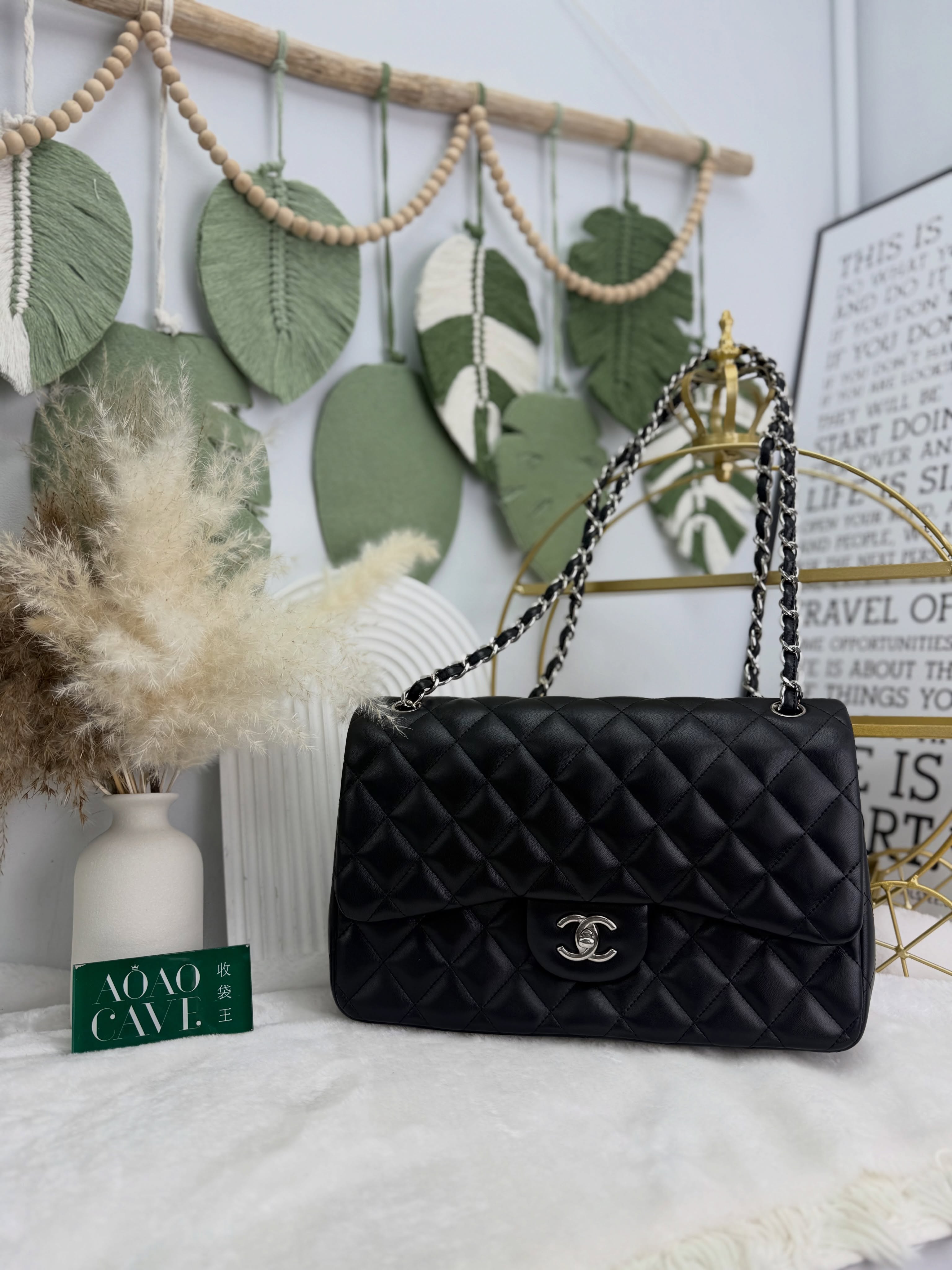 Chanel👜 PRE OWNED 🛍️CF Jumbo 黑銀🖤19開 💼 有塵袋