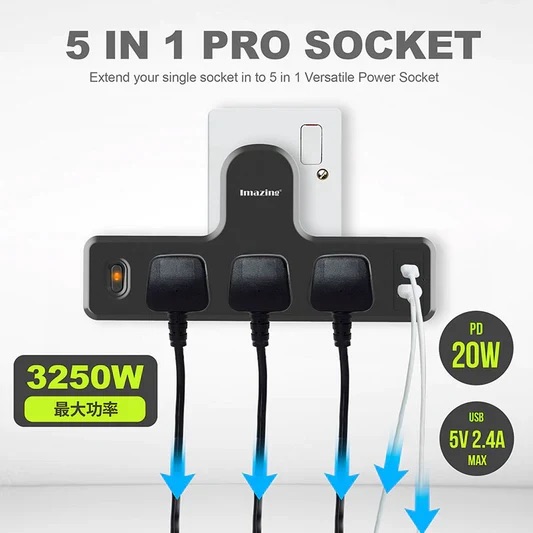 Imazing IM1U3K-C 防雷拖板 - 3 插位+ 1 USB + Type C 黑色
