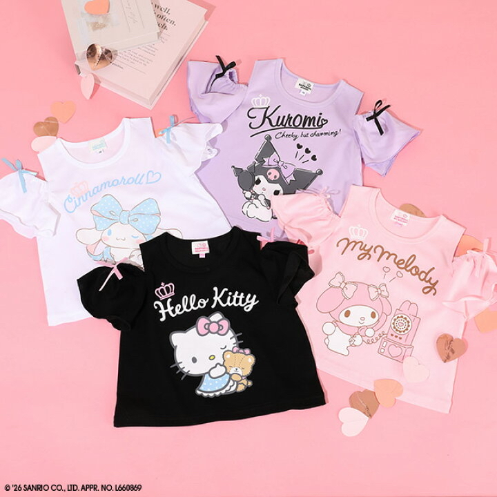 🇯🇵預訂 日本直送🇯🇵Babydoll x Sanrio系列四色人物印花絲帶露肩短袖T恤