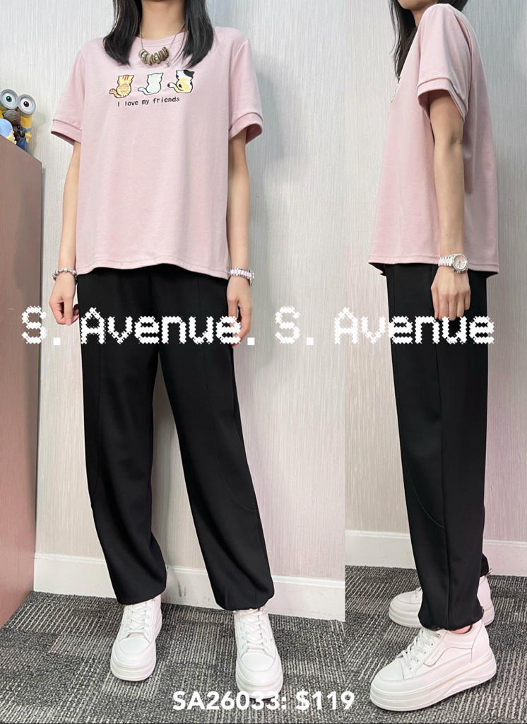 SA26033: 短袖繡三隻貓貓tee