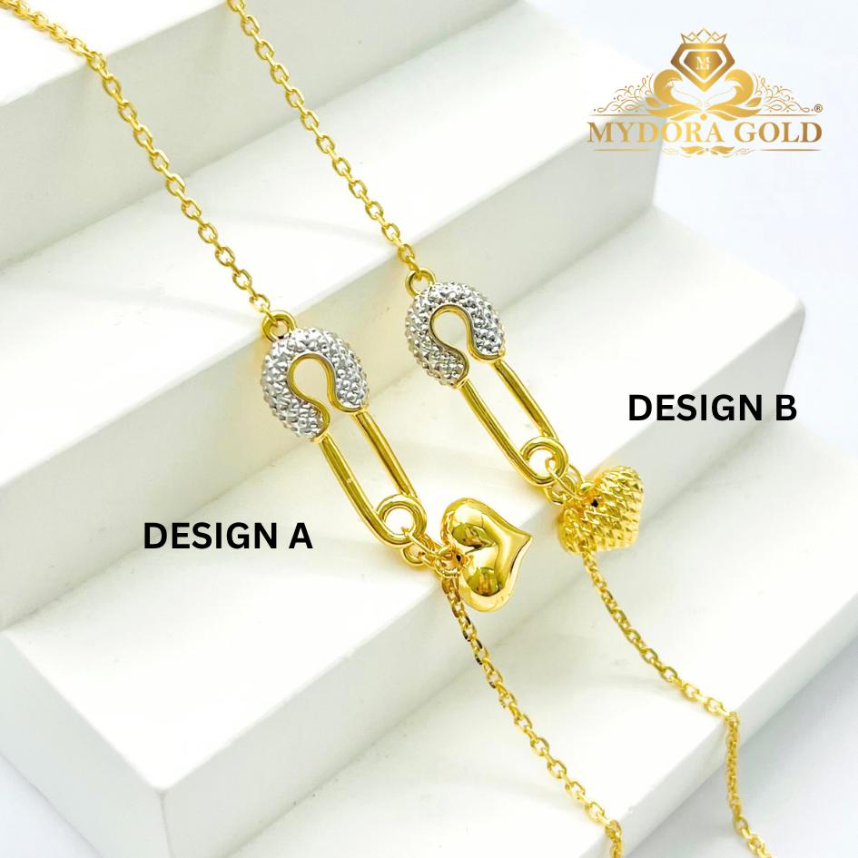 MYDORA Rantai Tangan Fesyen Safety Pin + Love Gemuk Series l EMAS 916/22K