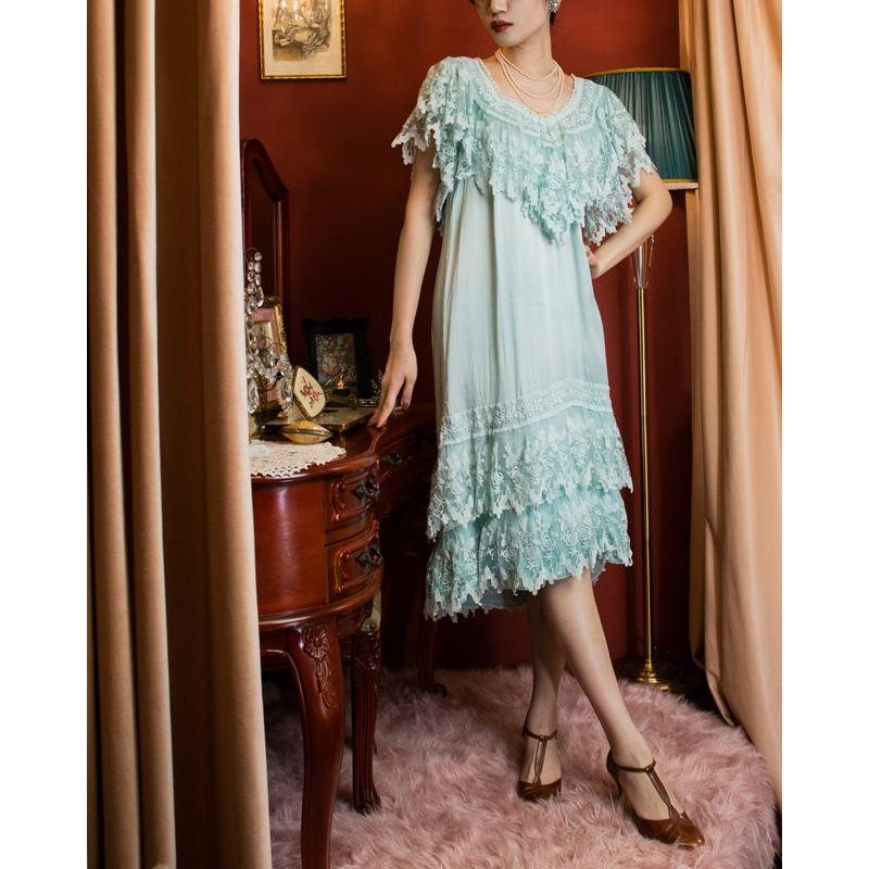 1970s does 1920s Style Mint Green Beaded Dressing Gown(MT330-1)