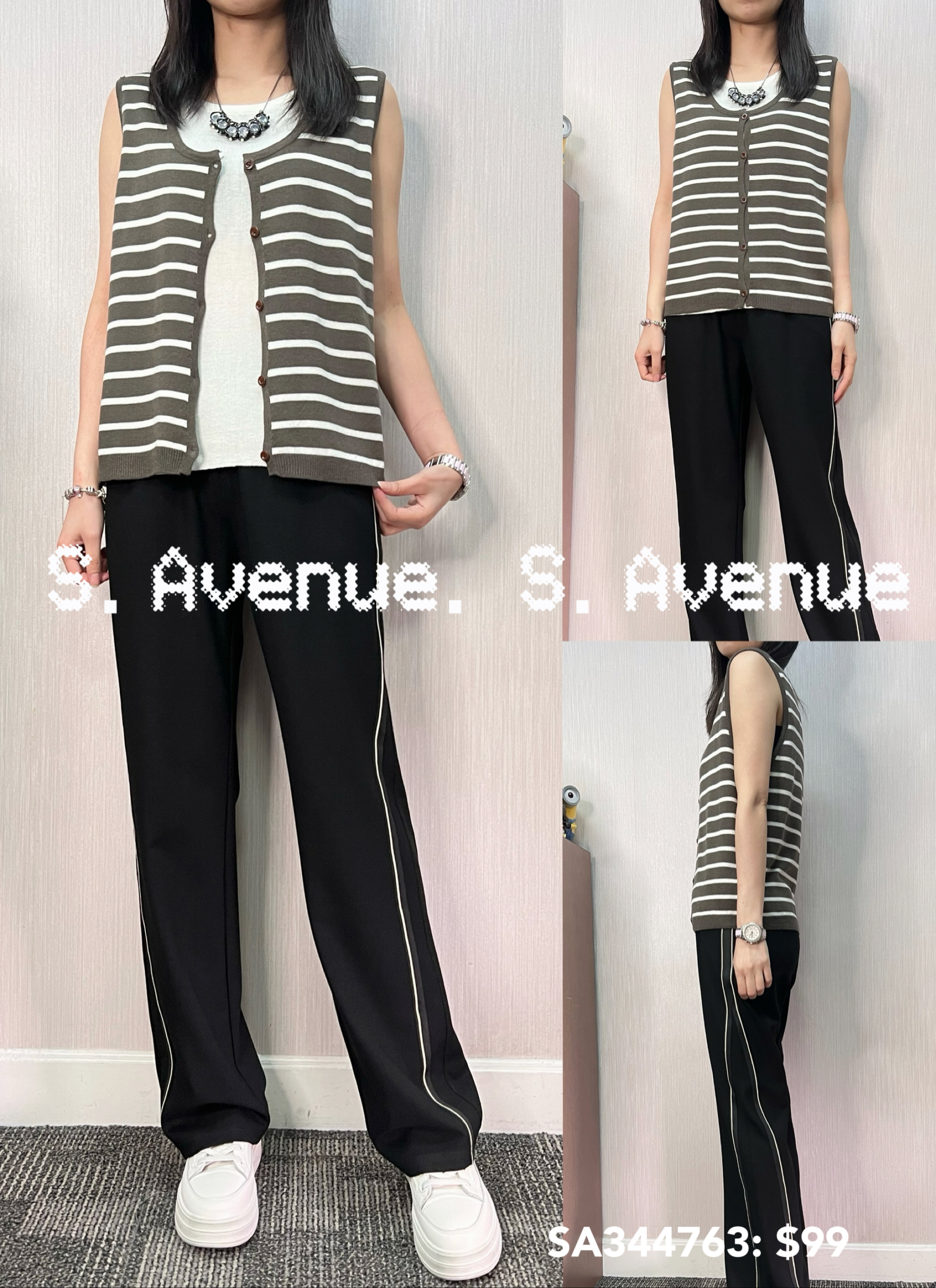 SA344763: 假兩件雙著間條背心