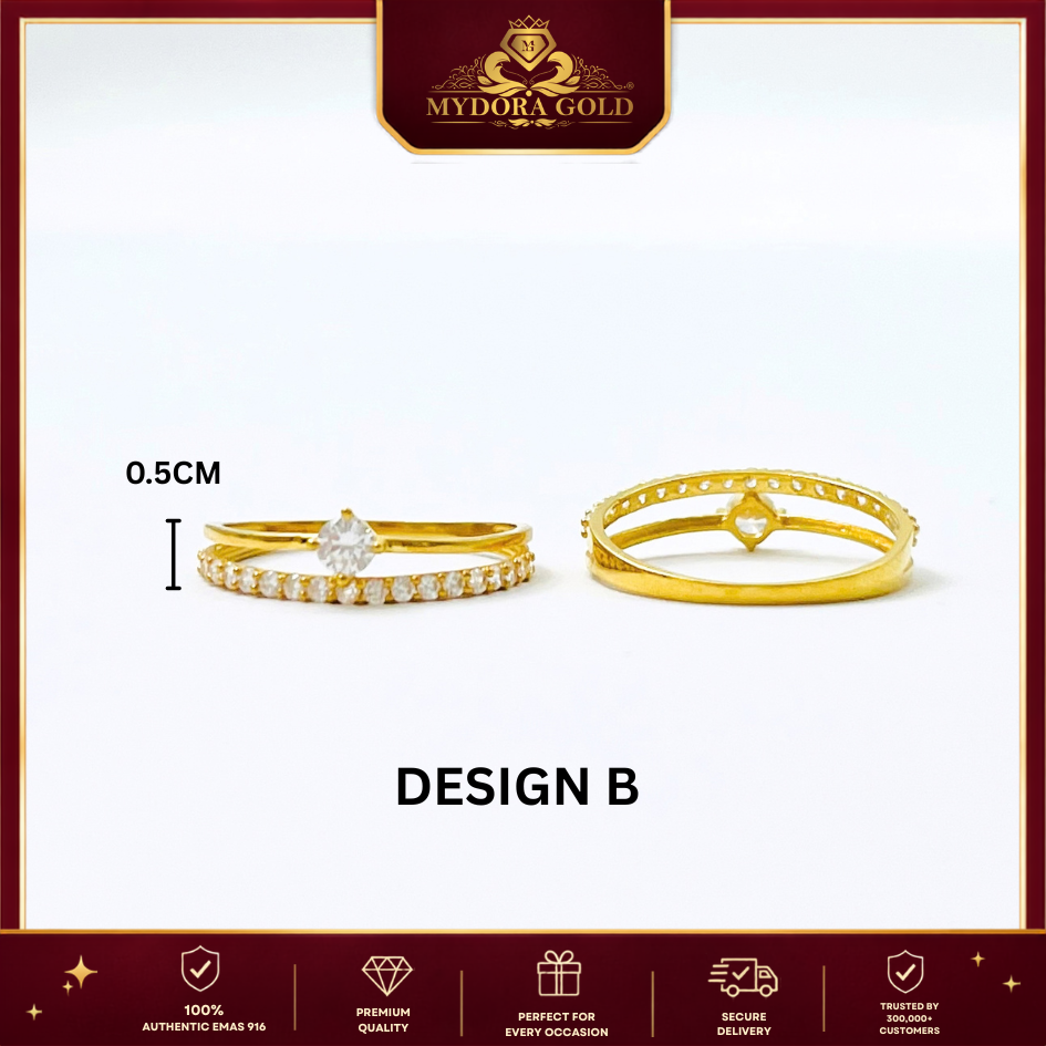 MYDORA Cincin Batu CZ Solitaire Minimalist l EMAS 916/22K