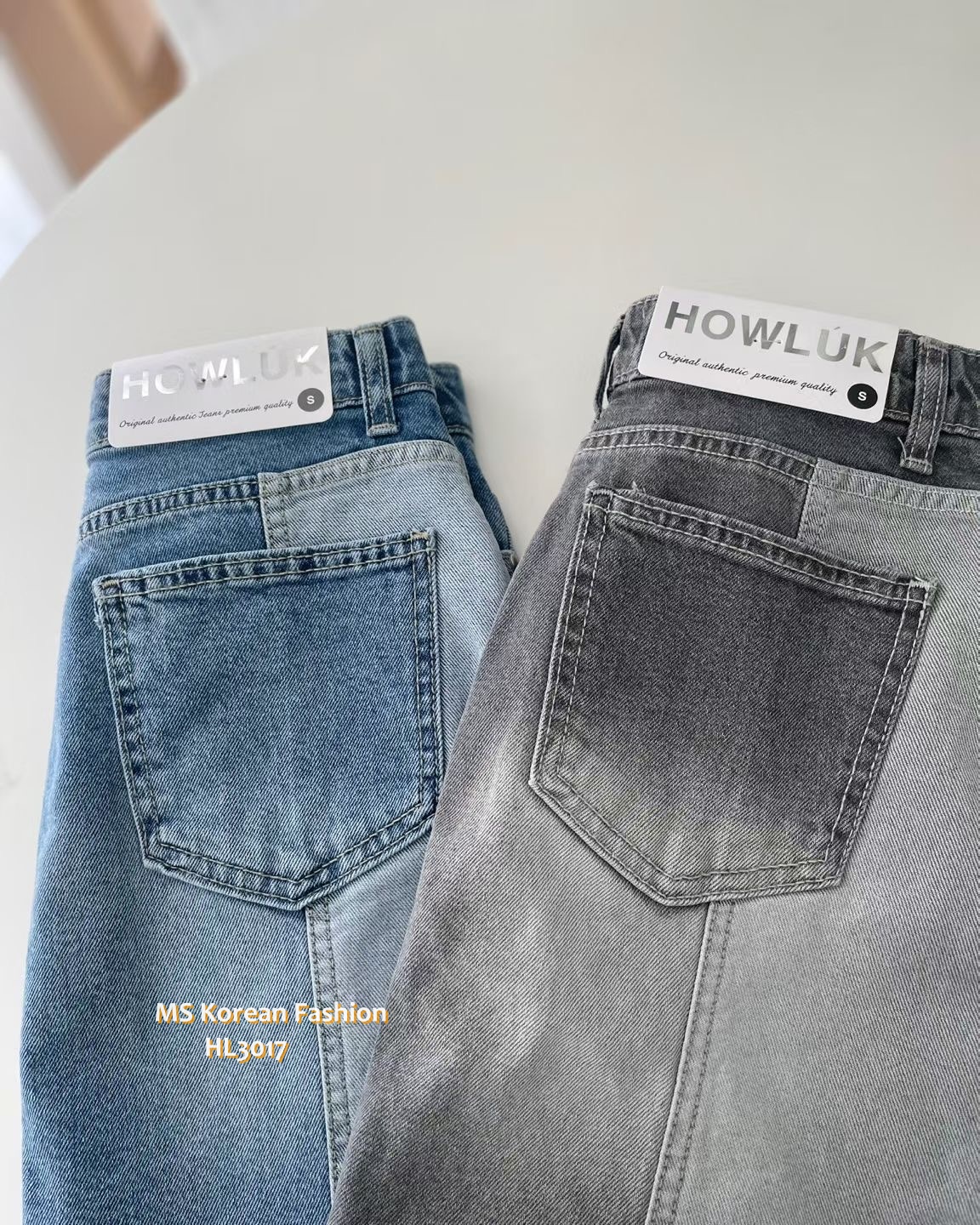 HL3017 韓國🌼Howluk前開叉拼色中長牛裙