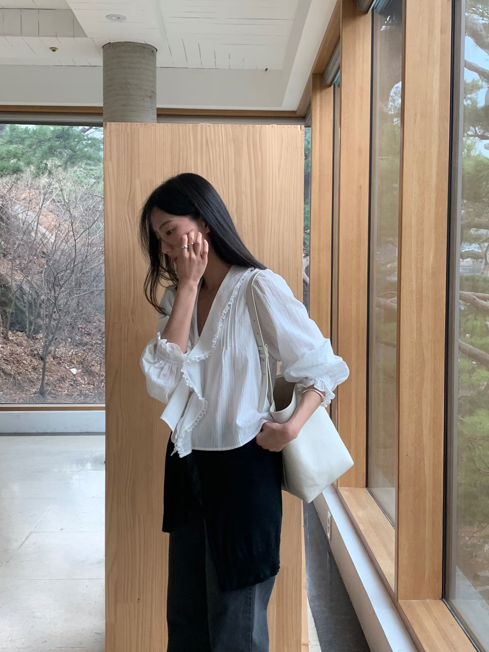 High quality v-neck ruffle top #top117