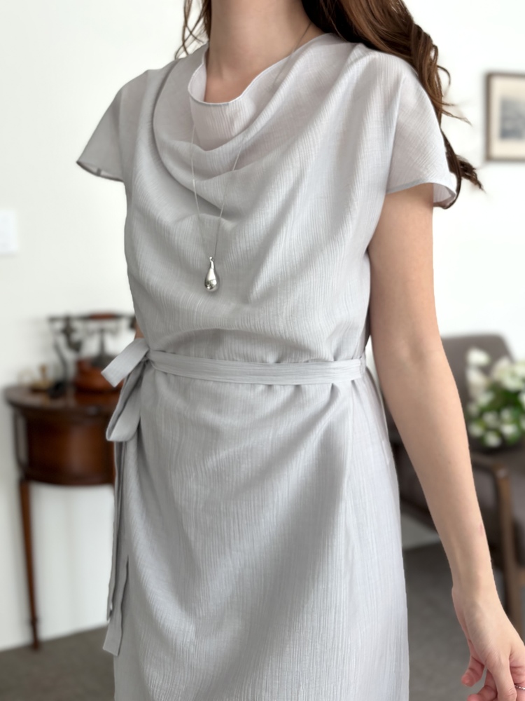 Draped Neck Dress with Inner Slip (Misty Blue)