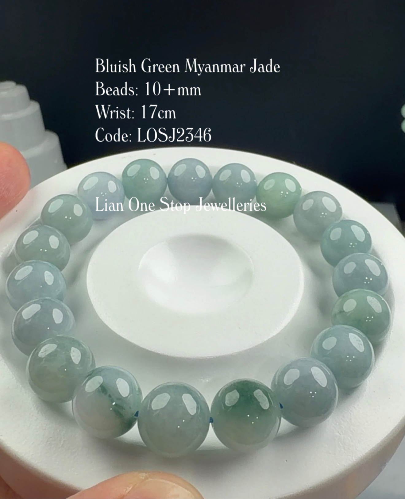 Code: LOSJ2346 Bluish Green Myanmar Jade 10+mm 