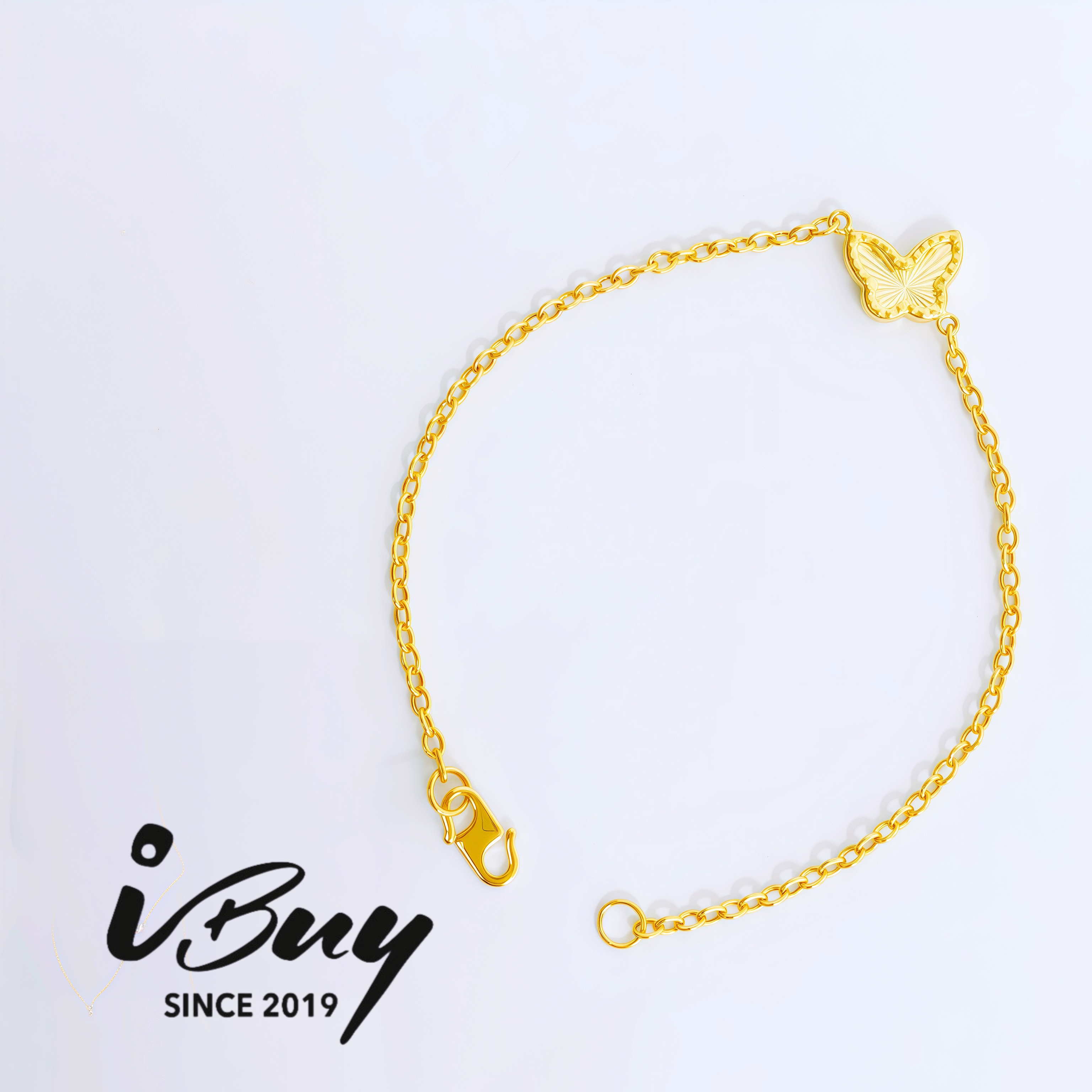 916 GOLD LASER BUTTERFLY HOLLOW CABLE BRACELET 916 金 镭射蝴蝶空心万字手链
