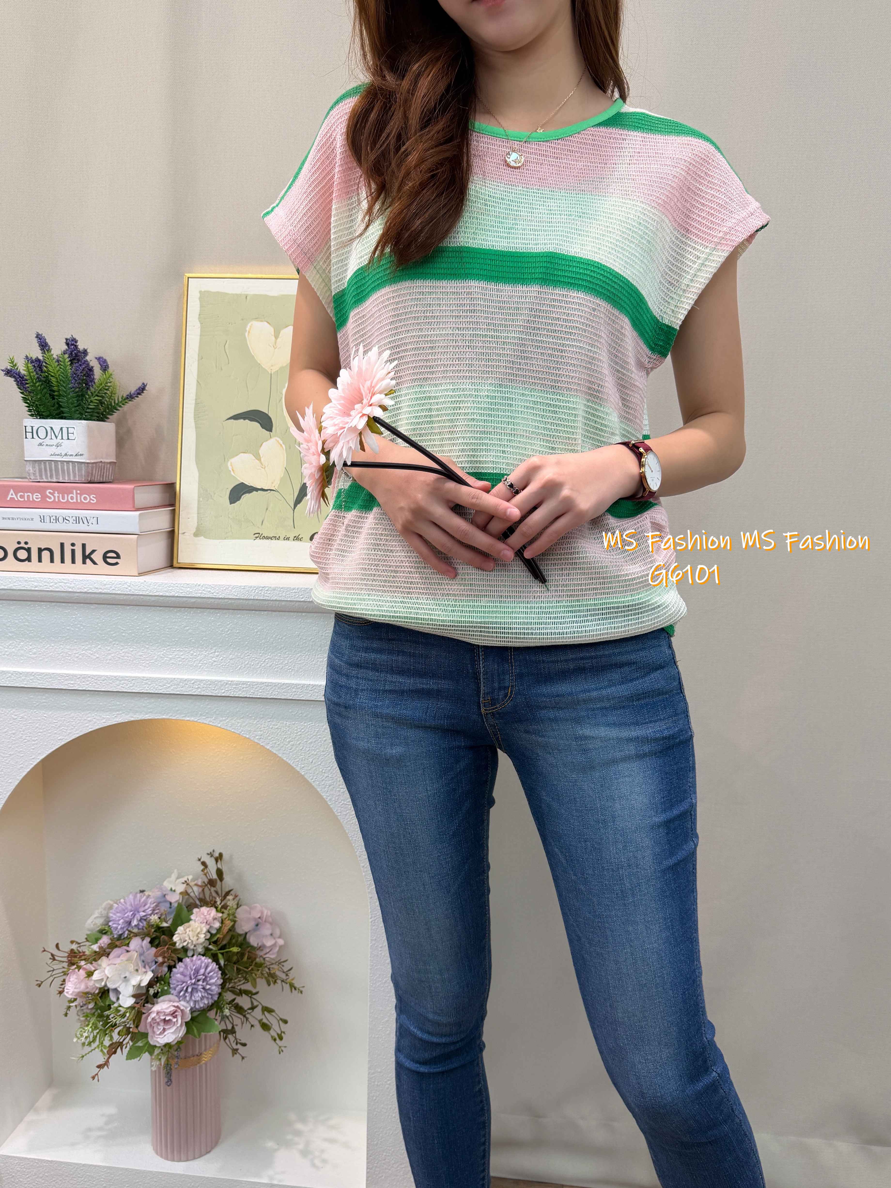 G6101 韓國🇰🇷靚色橫間top set