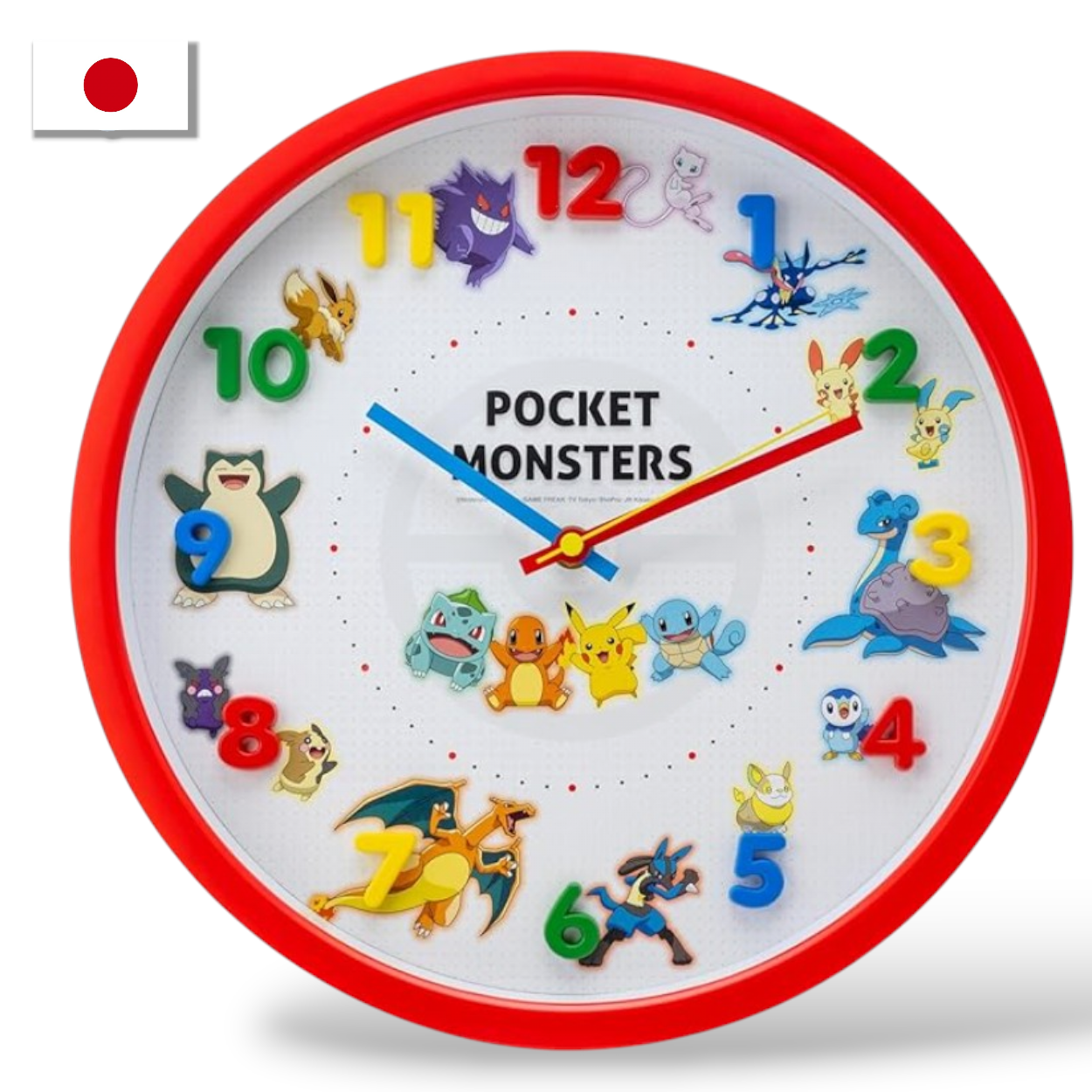 日本兒童掛牆時鐘 Pokemon比卡超掛牆鐘 靜音掃秒立體數字30cm 房間裝飾禮物