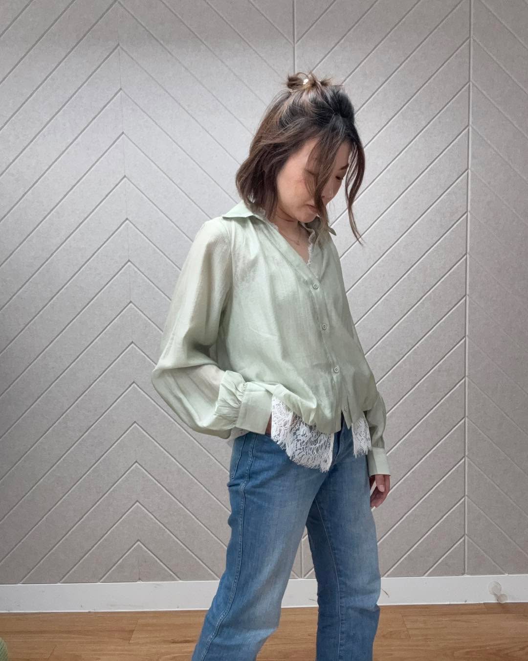 lace拼接假兩件恤衫