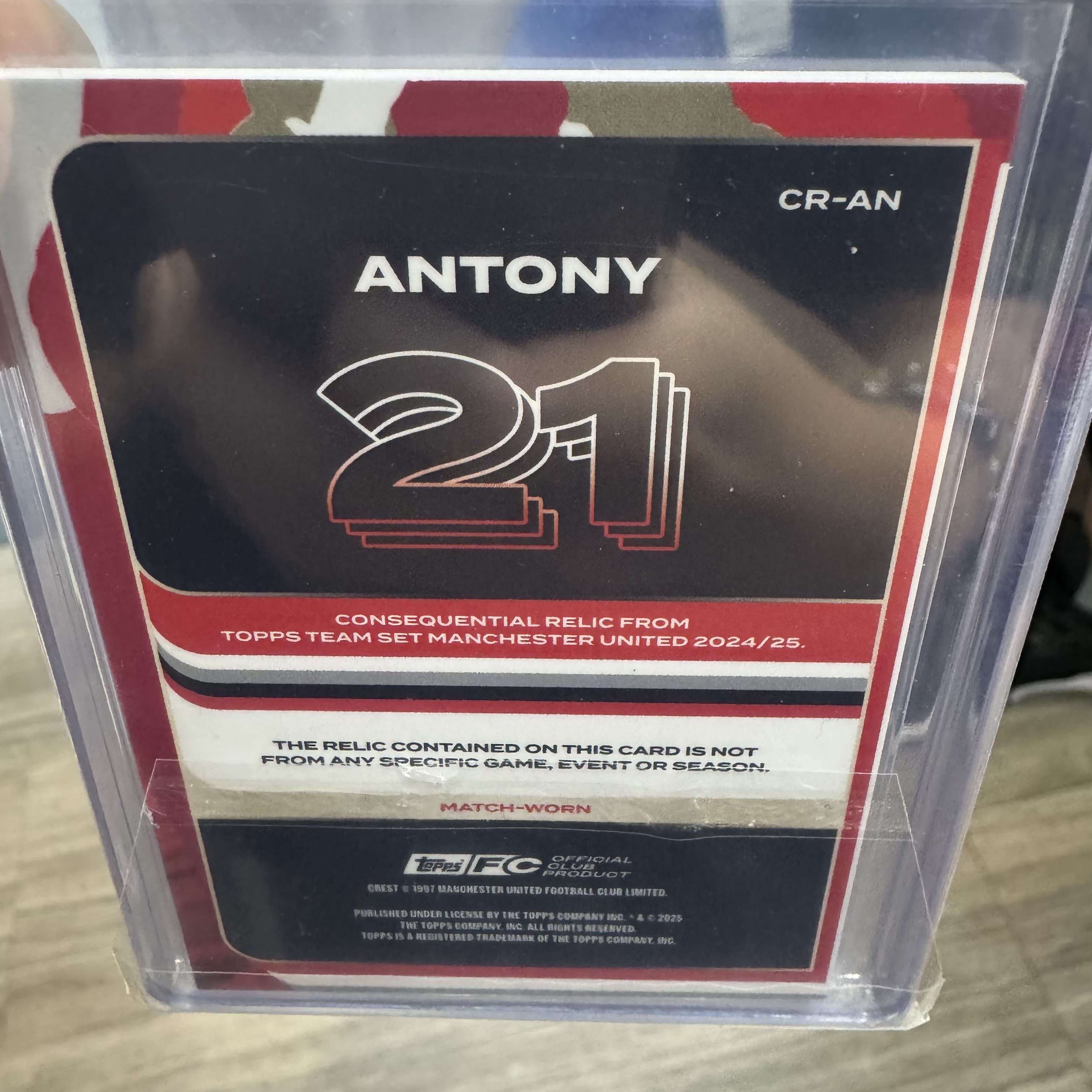 曼聯 #21 安東尼 match-worn 球衣卡