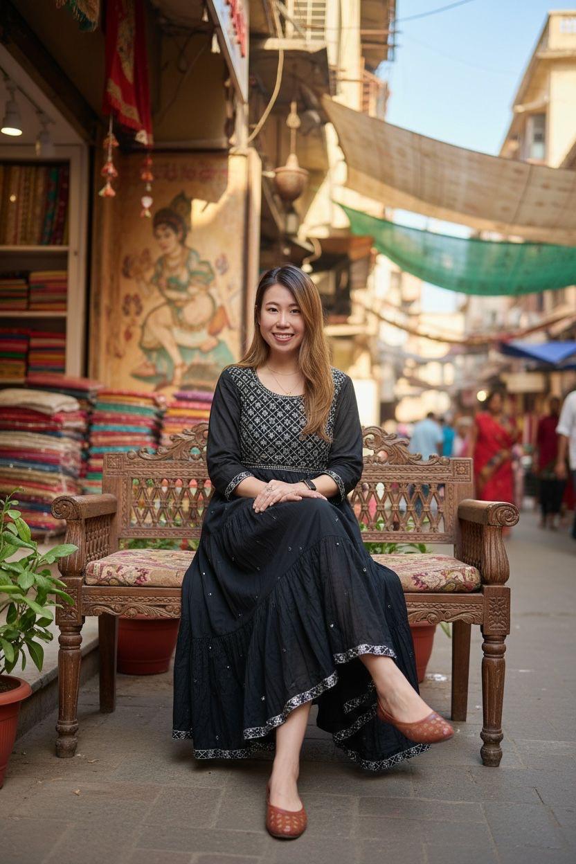 Black 4-leaf pattern Emb. 3-layer OP #1015