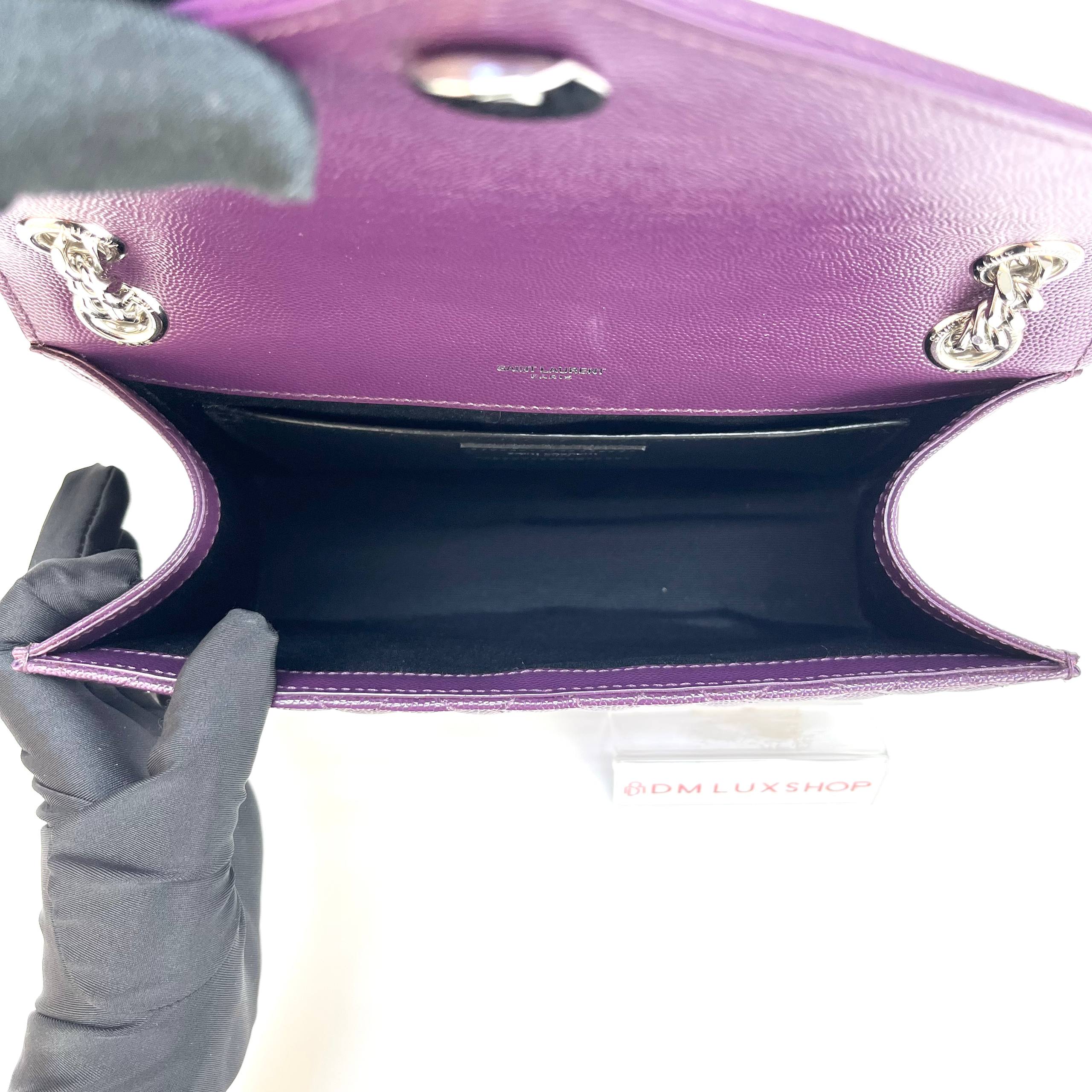 YSL Dark Purple Envelope Medium SHW