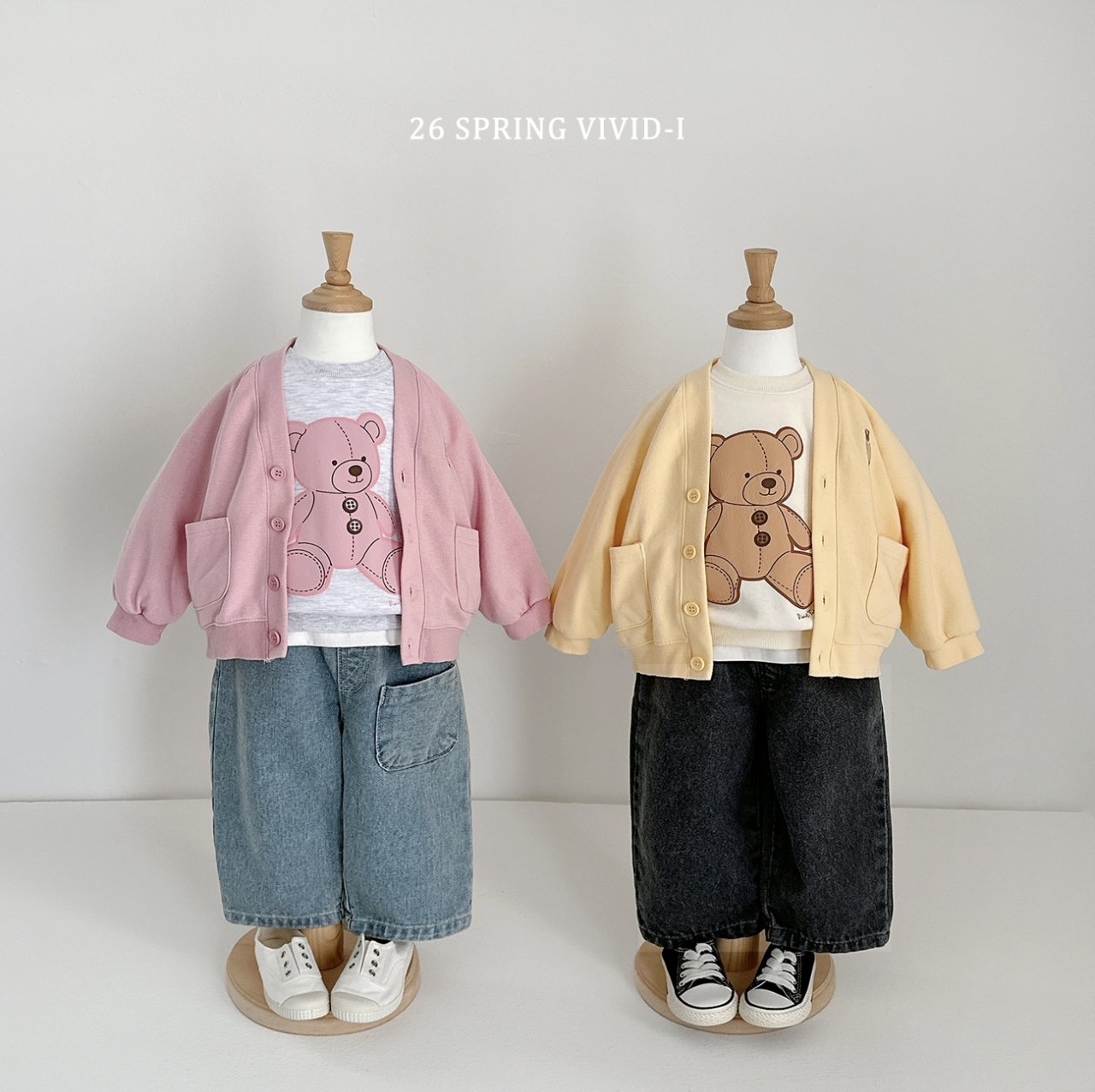 🌸預訂 韓國直送🌸🇰🇷VIVIDI三色泰迪熊印花寬鬆衛衣