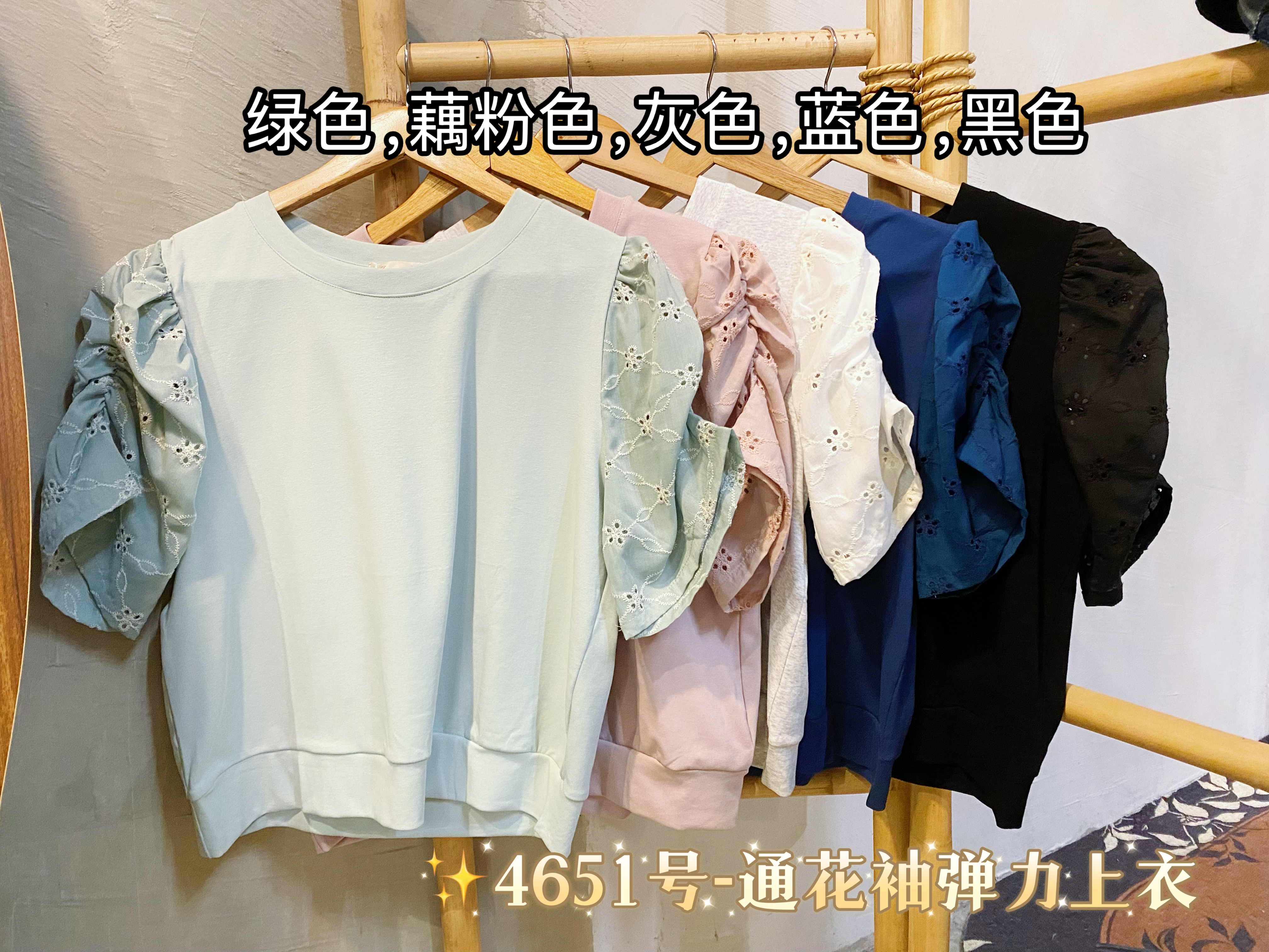 ✨4651号-通花袖弹力上衣