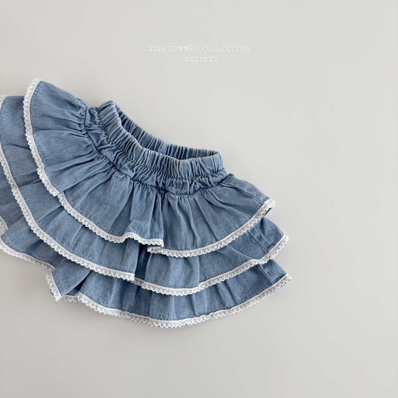 Lace Denim Tiered Skirt