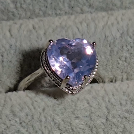 Lavender moon quartz heart ring in adjustable sterling silver (A) - RQ153