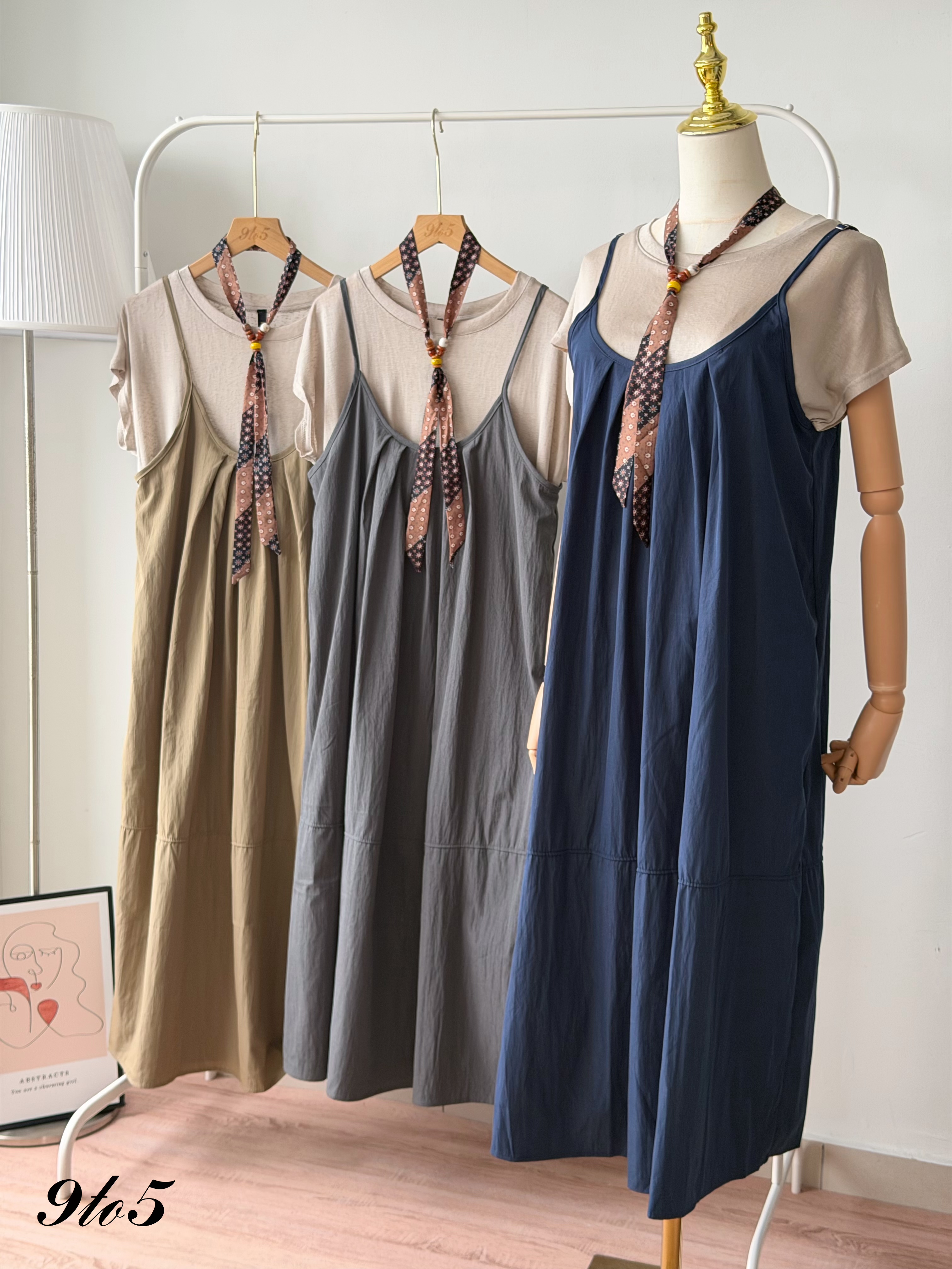D2374 Tiered Camisole Dress Matching Set - 3 Colors