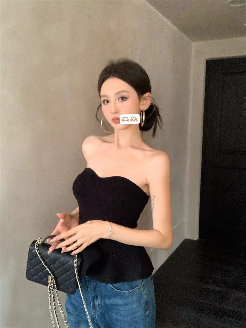 1701 PEPLUM STRAPLESS KNIT TOP 收腰荷叶边抹胸针织上衣