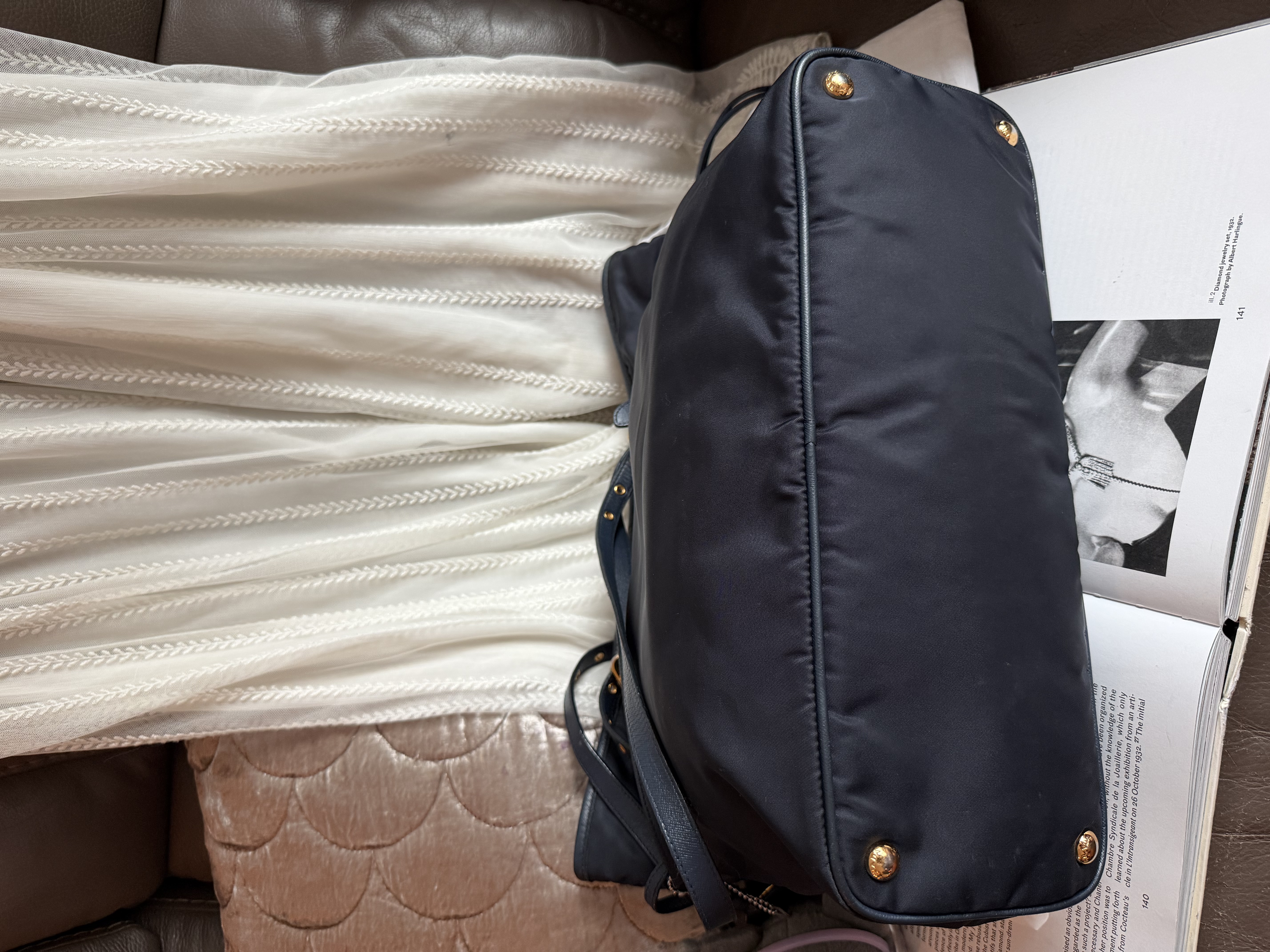 prada re nylon deep navy blue neverfull shoulder bag 