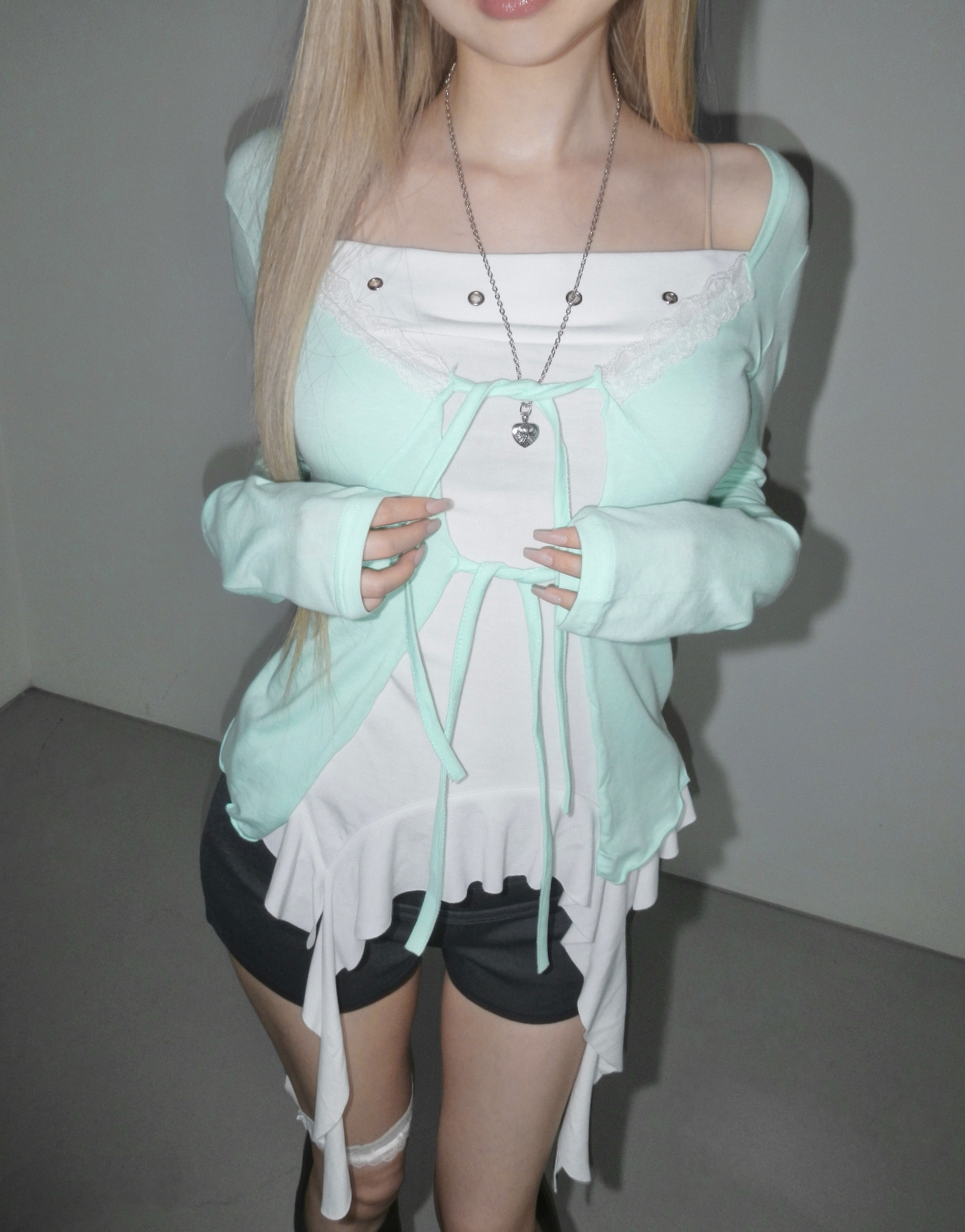 Soft Lace Trim Tie-Front Cardigan