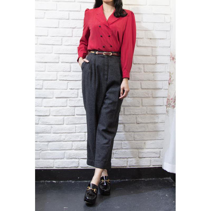 Vintage Korean 1940s Style Wool Worker Pants/Trousers-Waist 27~31"(FS014)