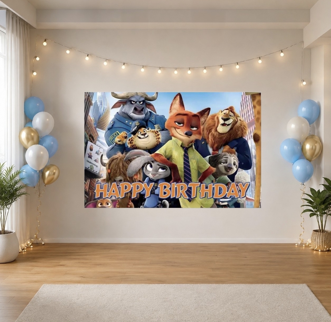 （A）Zootopia主題Happy Birthday Party Backdrop 拍照背景布