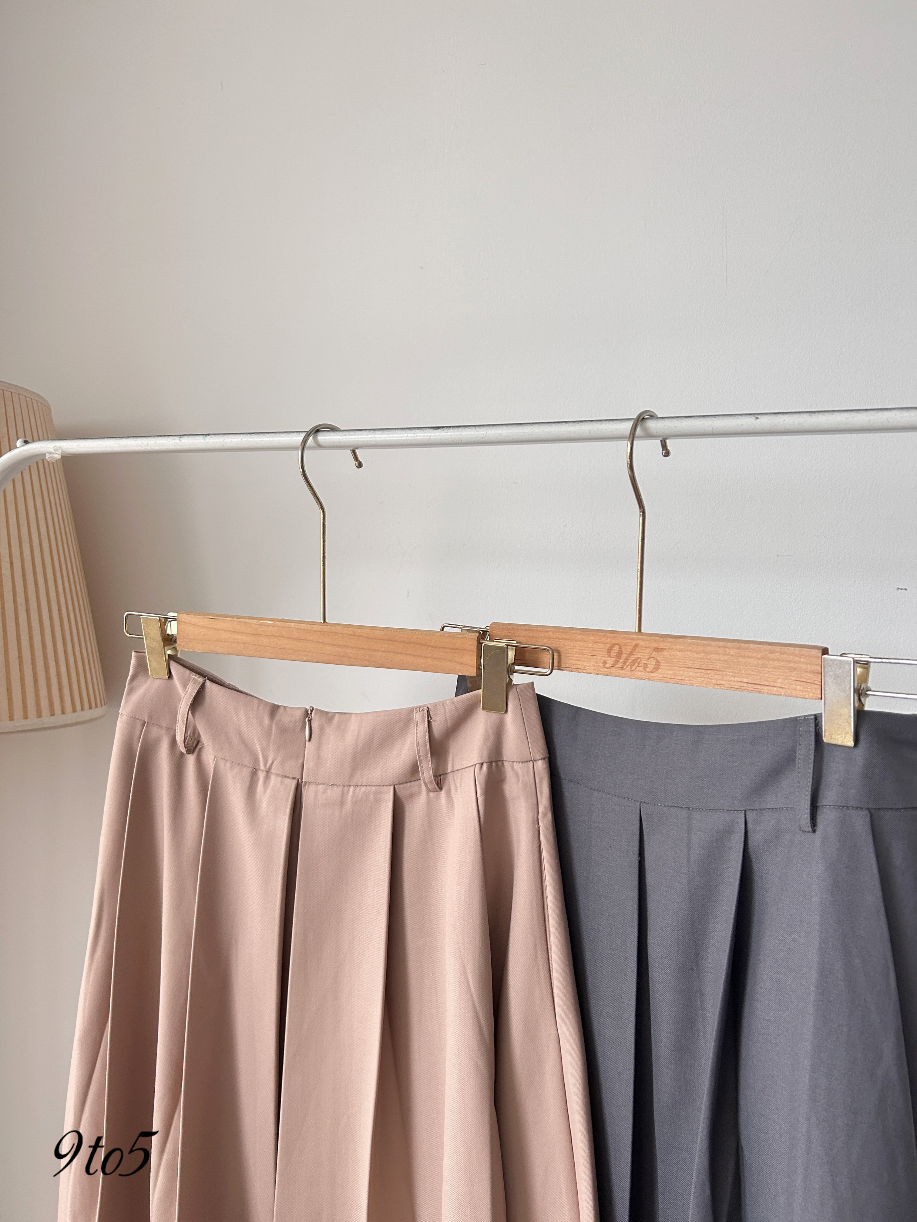 S1809 A Line Midi Skirt - Khaki & Grey