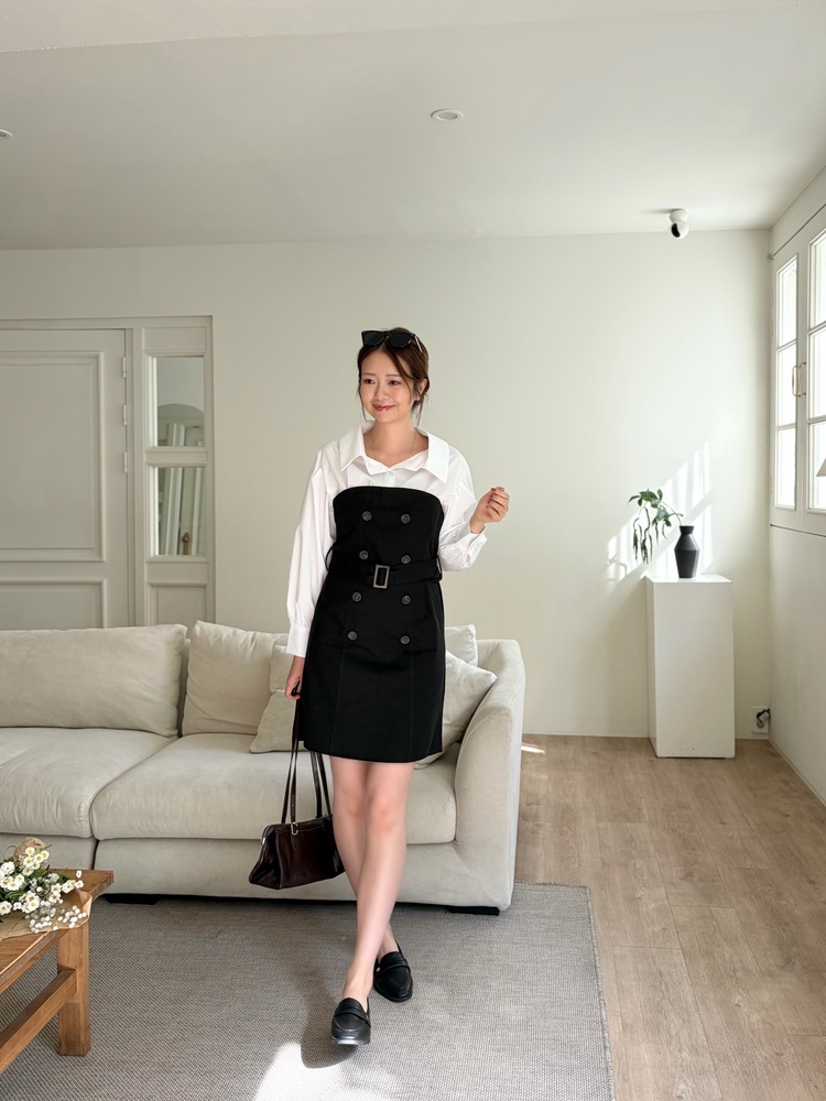 Belted Short Trench Dress (Black)