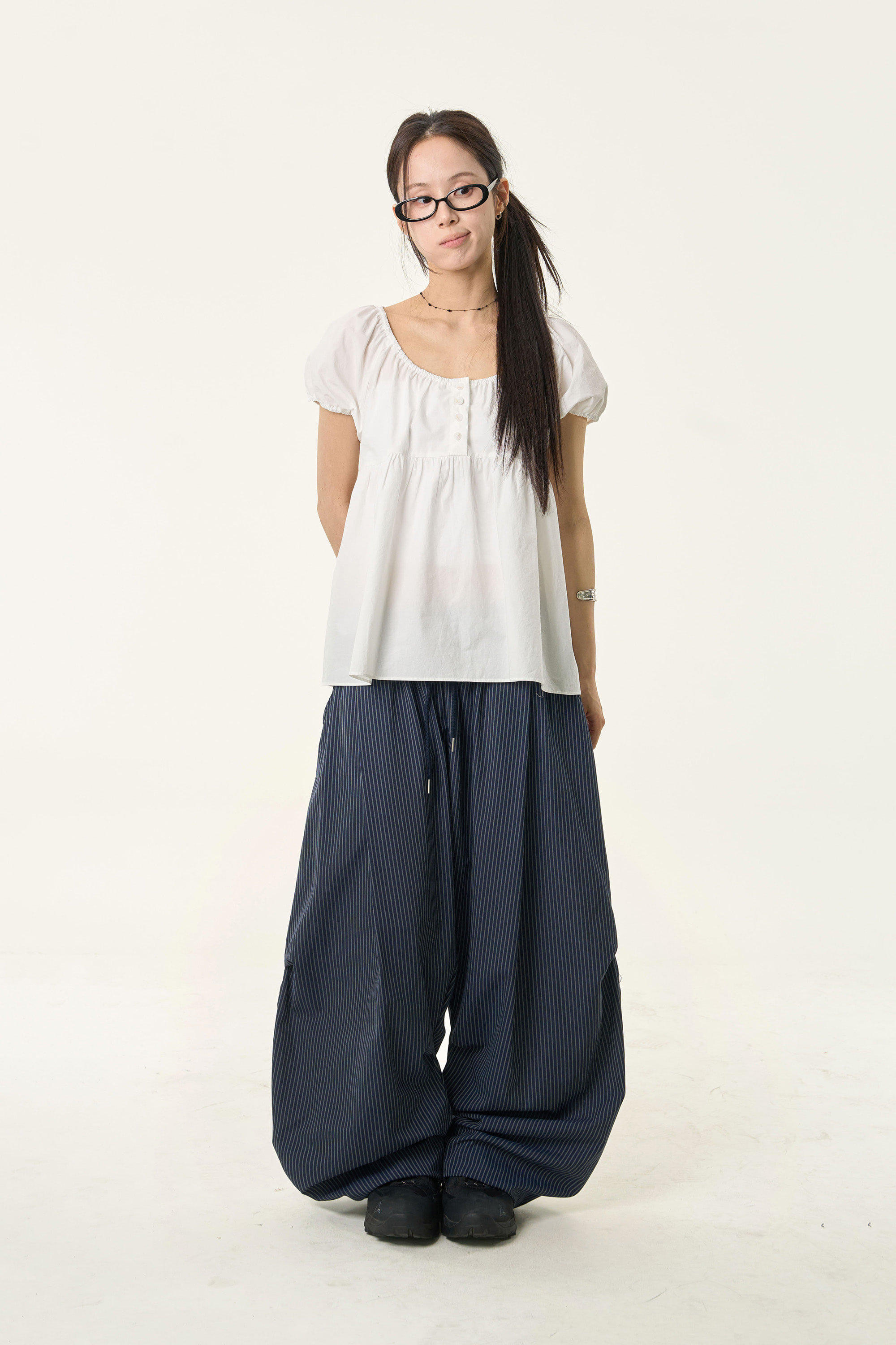 Pinstripe Pintuck Wide-Leg Pants