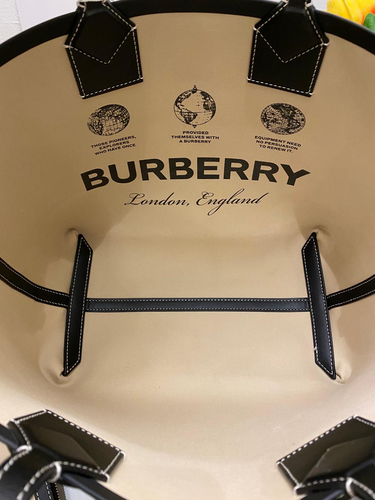 Burberry Label Print Cotton London Tote Bag (Reversible)