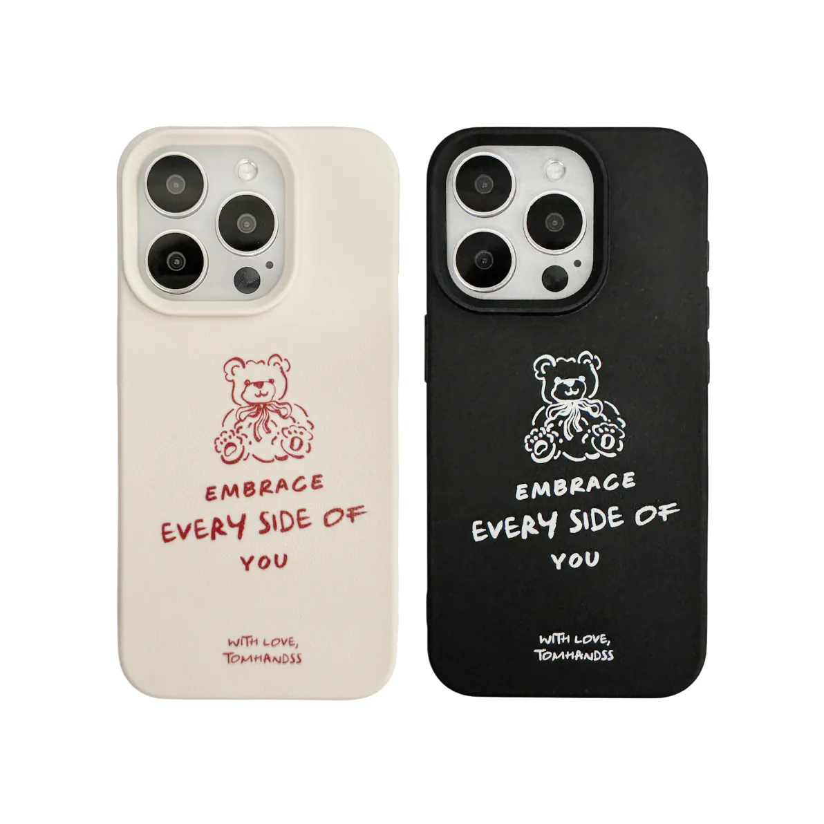 【Huggy Little Teddy】仿皮紋軟膠手機殼*象牙白/黑*