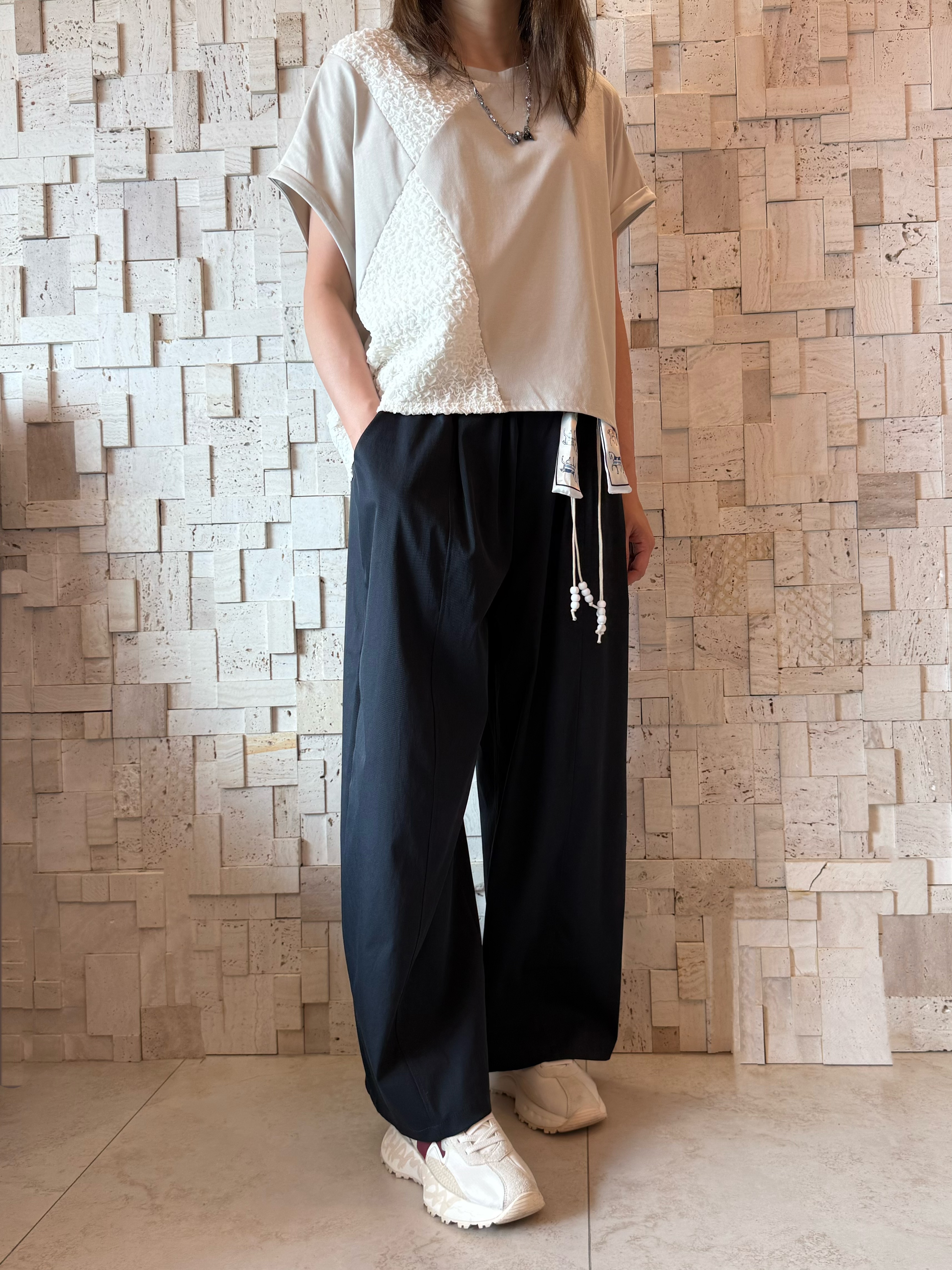 #2092 棉拼皺紋布拼接Top✨