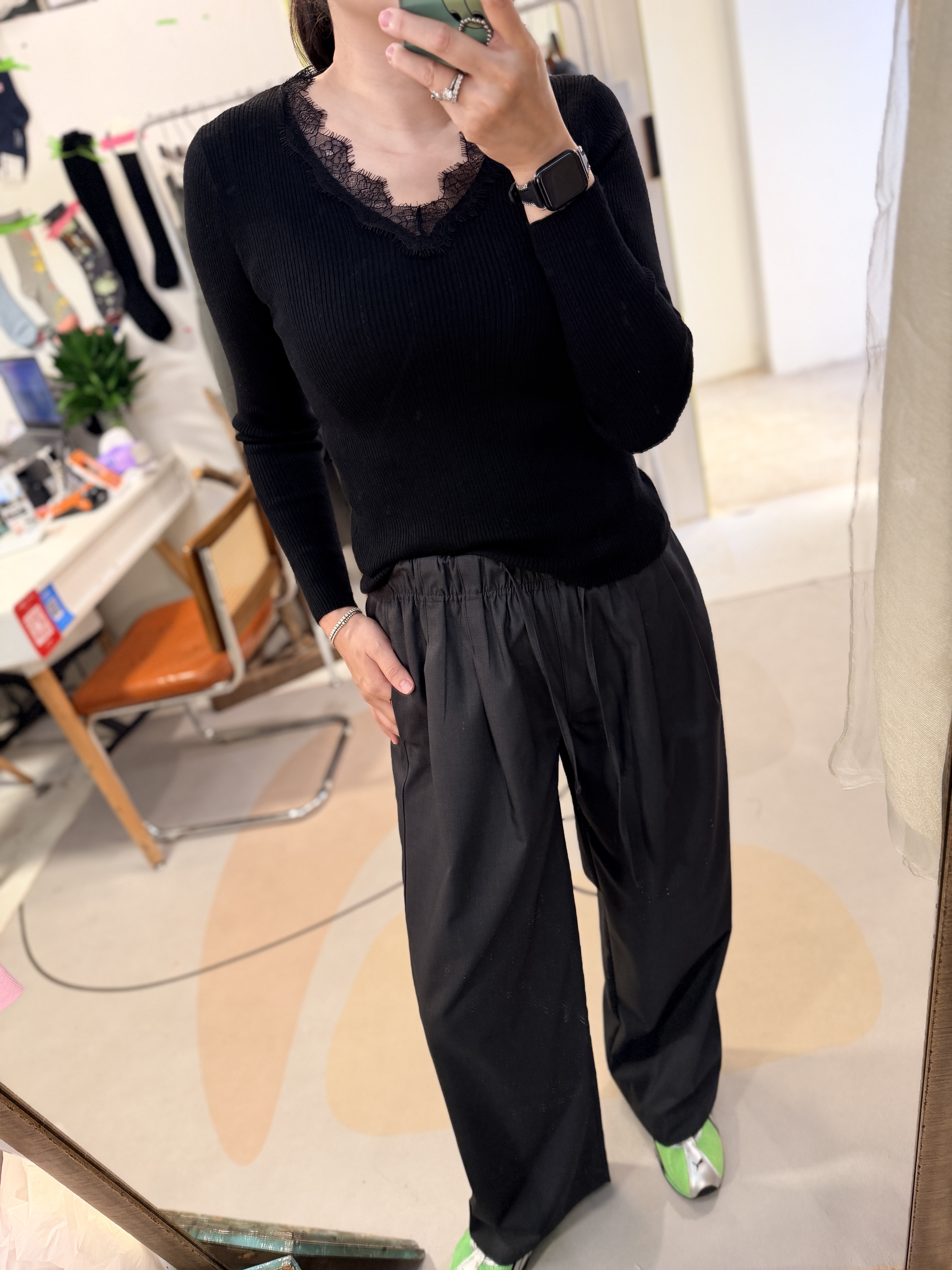 Lace V neck soft knit