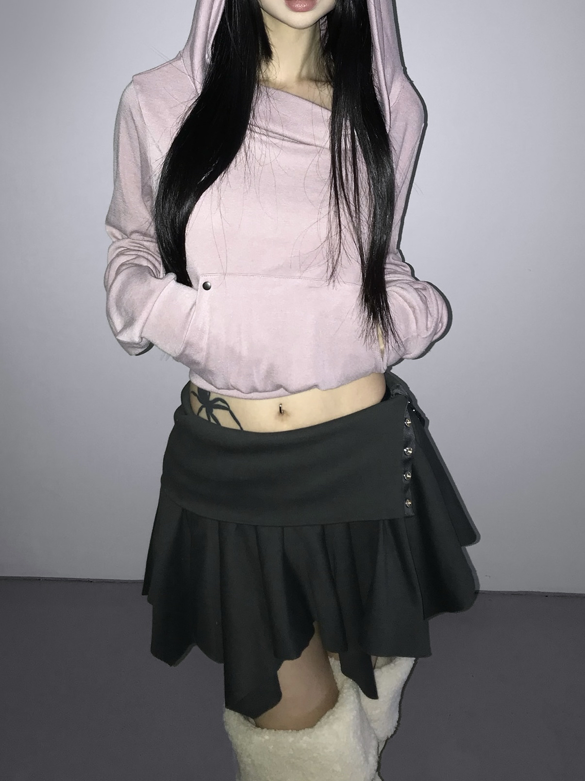 Snap Button Ruffle Mini Skirt