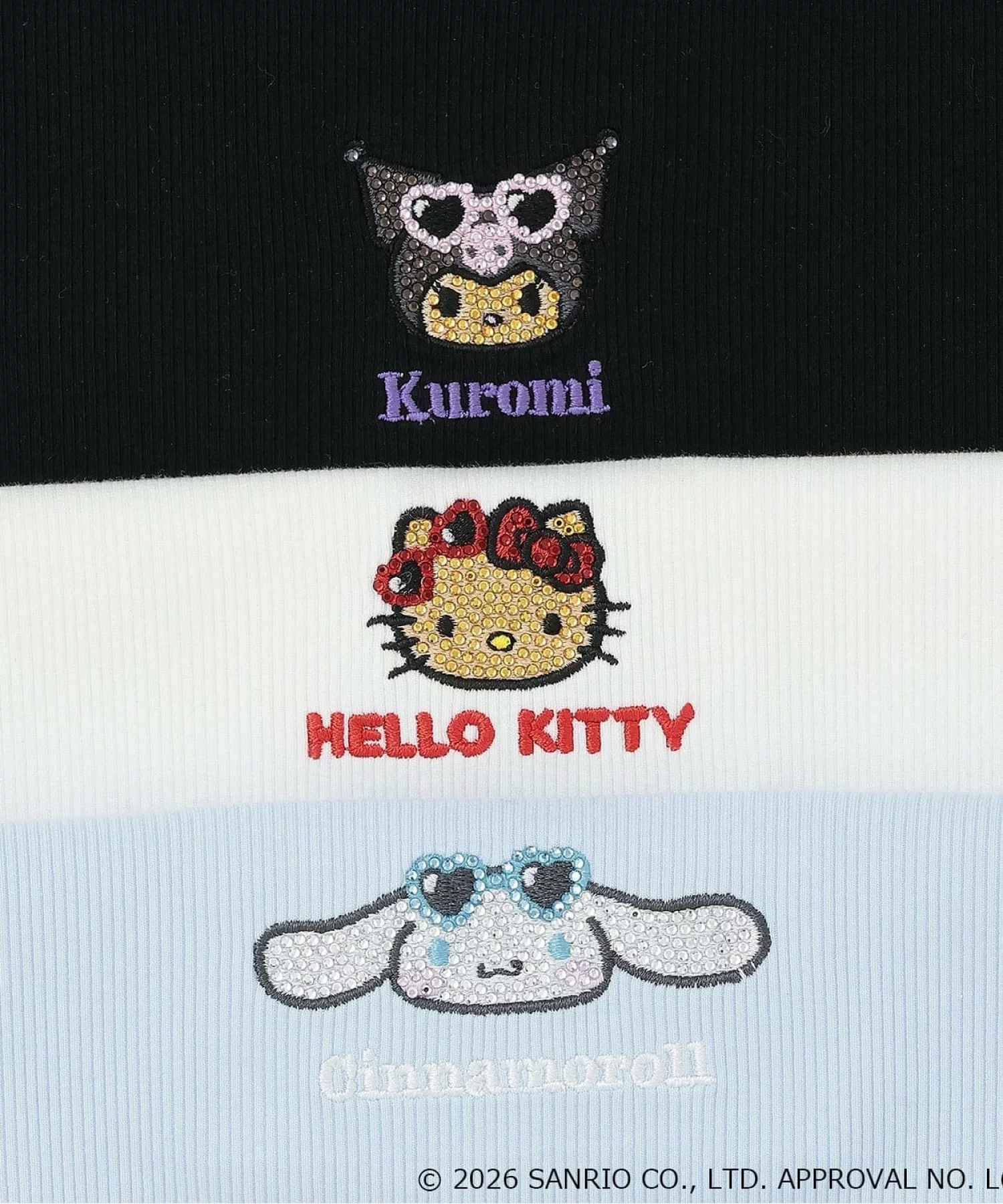 🆕【⭐訂購⭐】🌀🇯🇵 日本直送🇯🇵 #Sanrio 刺繡 水鑽 綑邊圓領 短袖T恤［3款選］🌀 [ELGA-0043][260808]