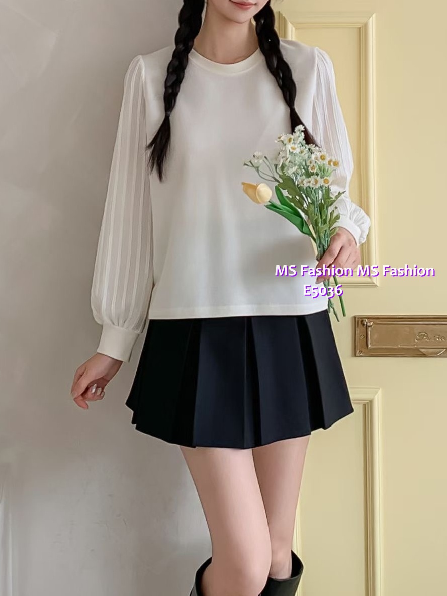 E5036 拼直紋袖top