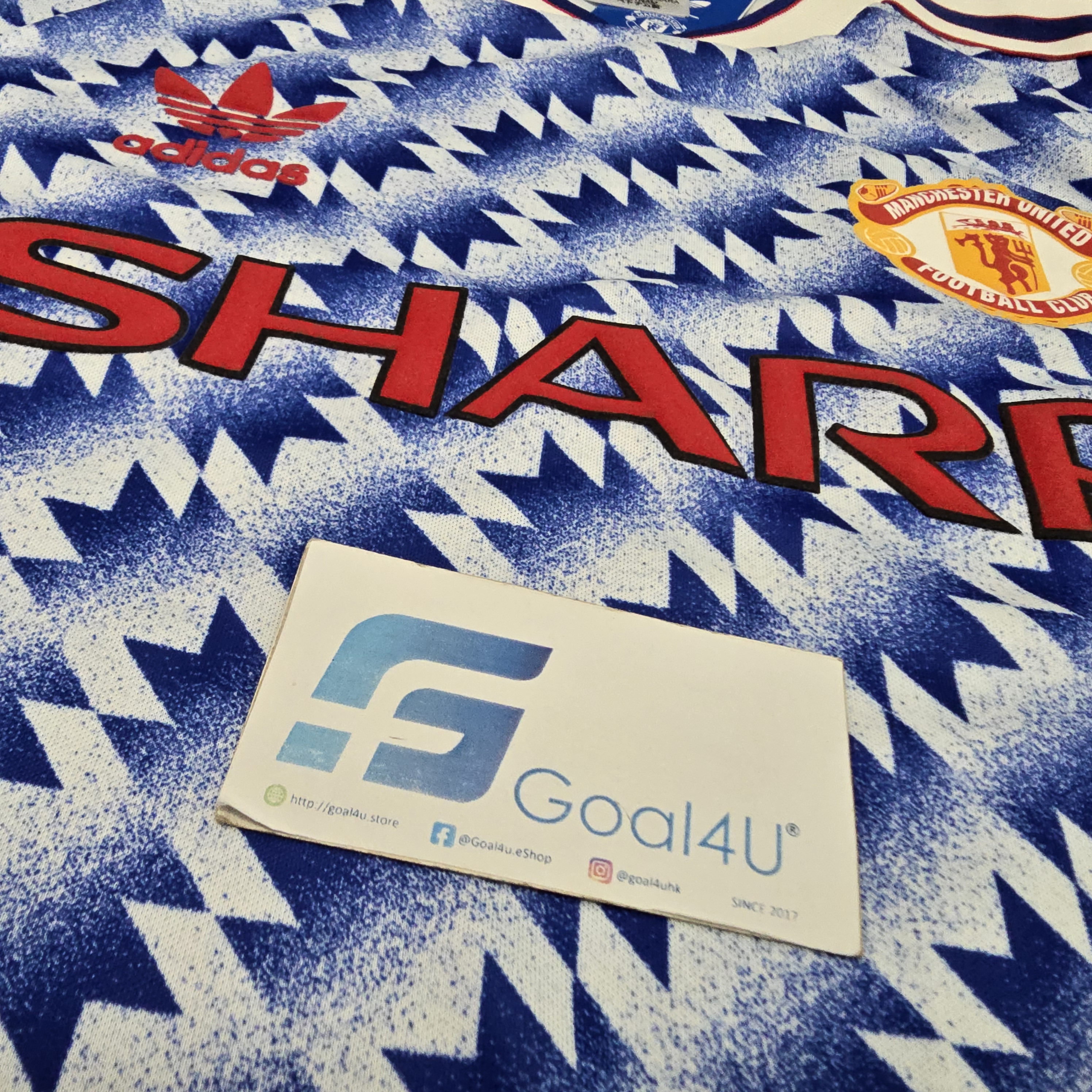 #現貨$698 +$1 送印字 傳奇藍色美學 ⚽ Adidas Originals Manchester United 曼聯 1991/92 短袖復刻作客球衣 (可加印字) JM5495